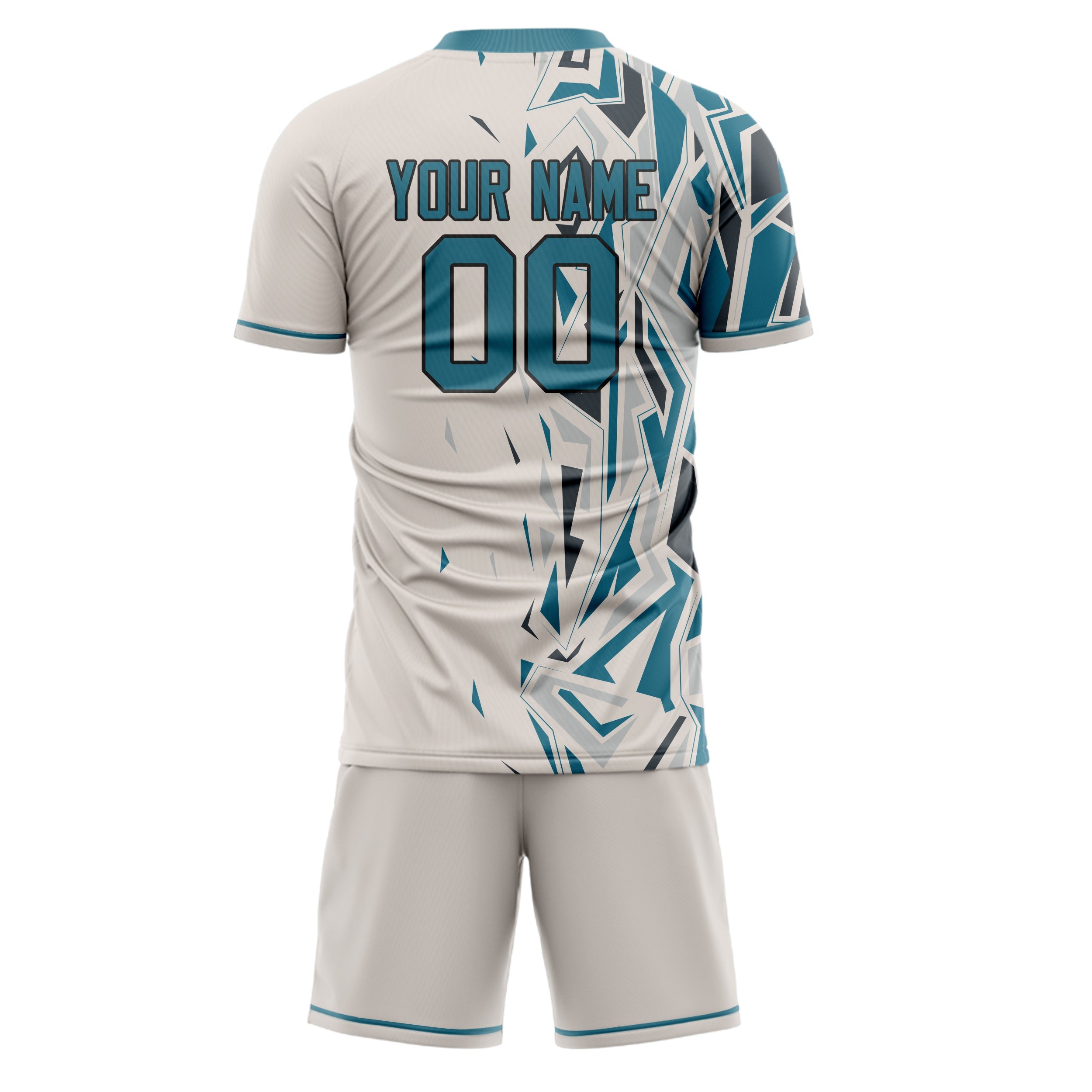 Custom Cream Teal Pattern Soccer Jersey
