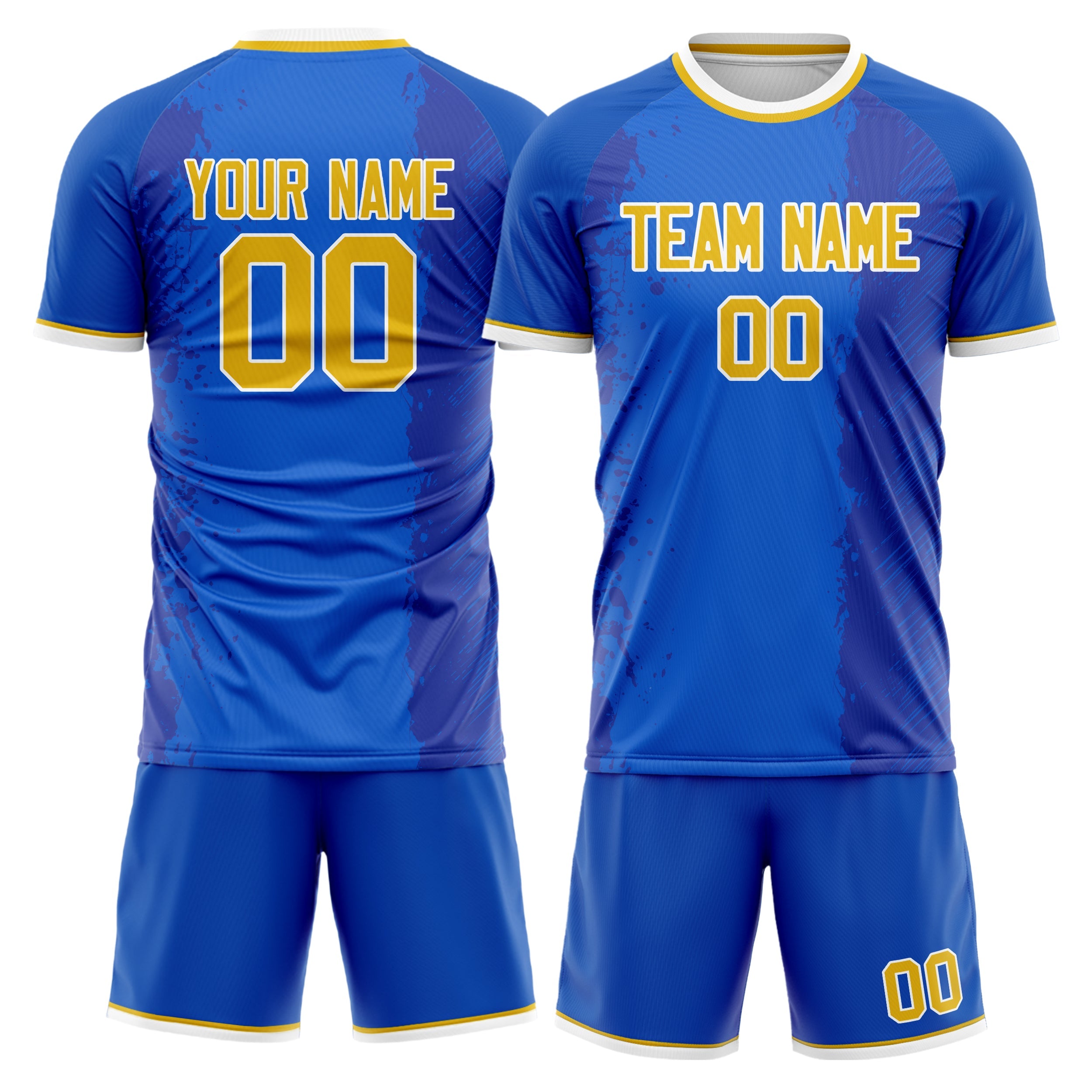 Custom Blue Gold Pattern Soccer Jersey
