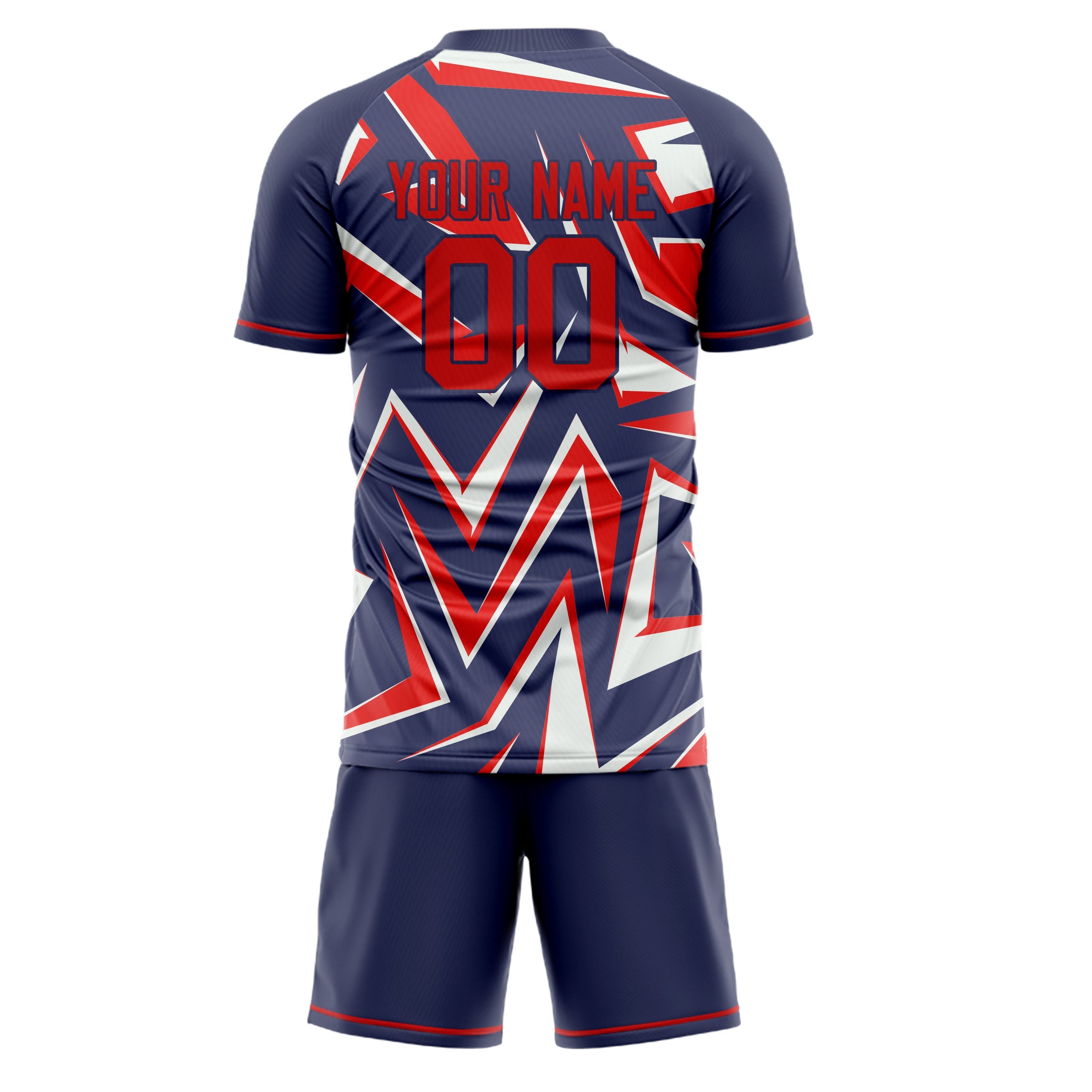 Custom Navy Red Pattern Soccer Jersey