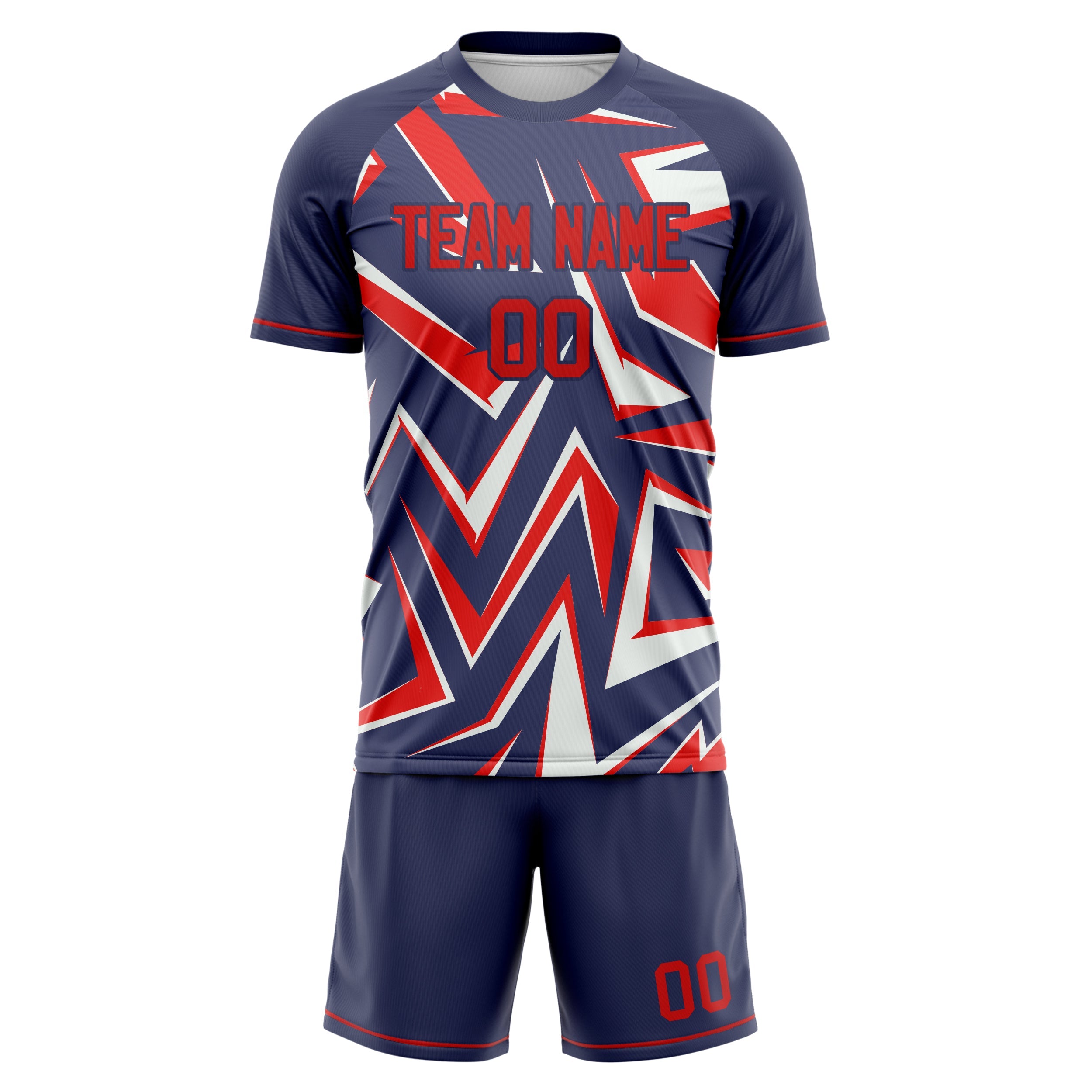 Custom Navy Red Pattern Soccer Jersey