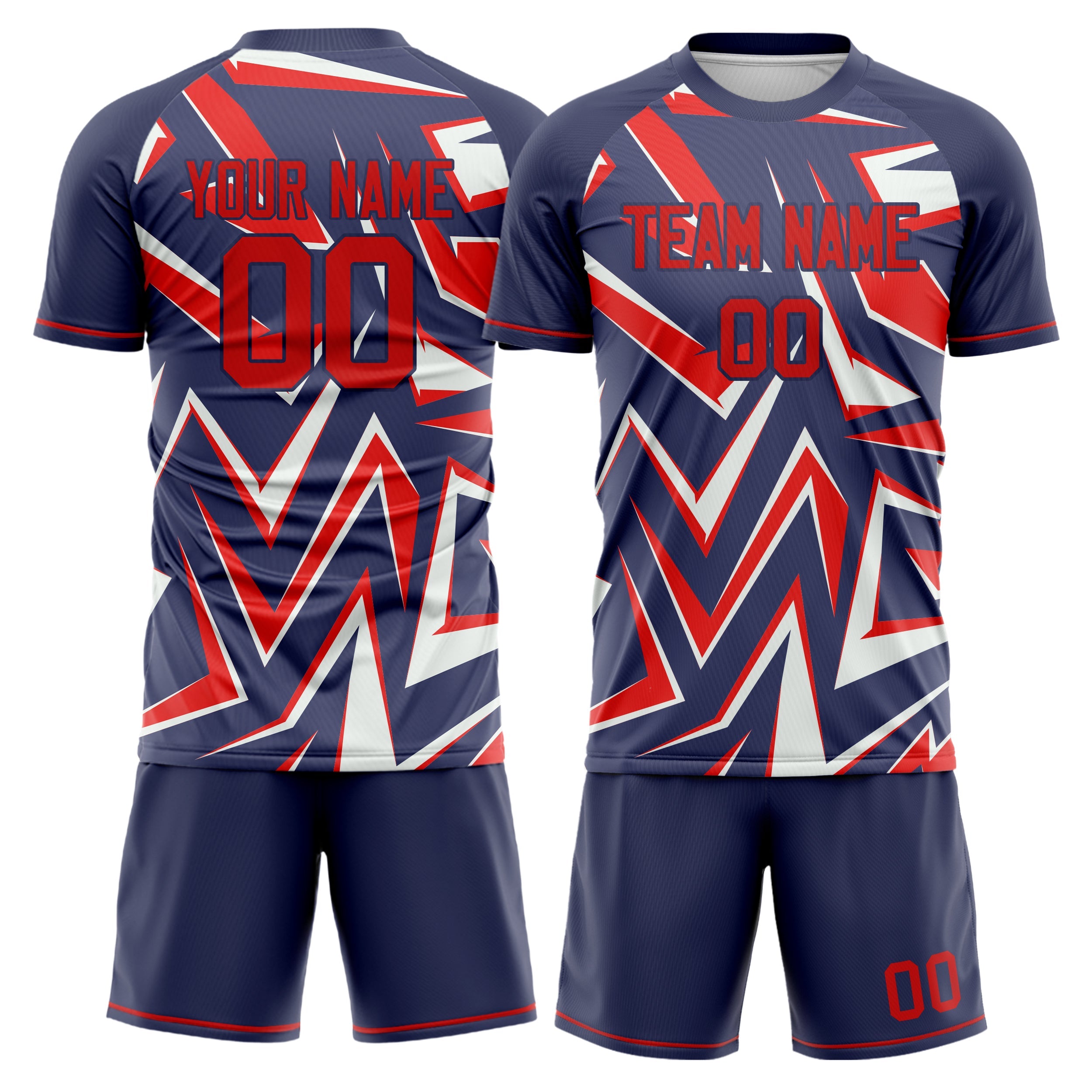 Custom Navy Red Pattern Soccer Jersey