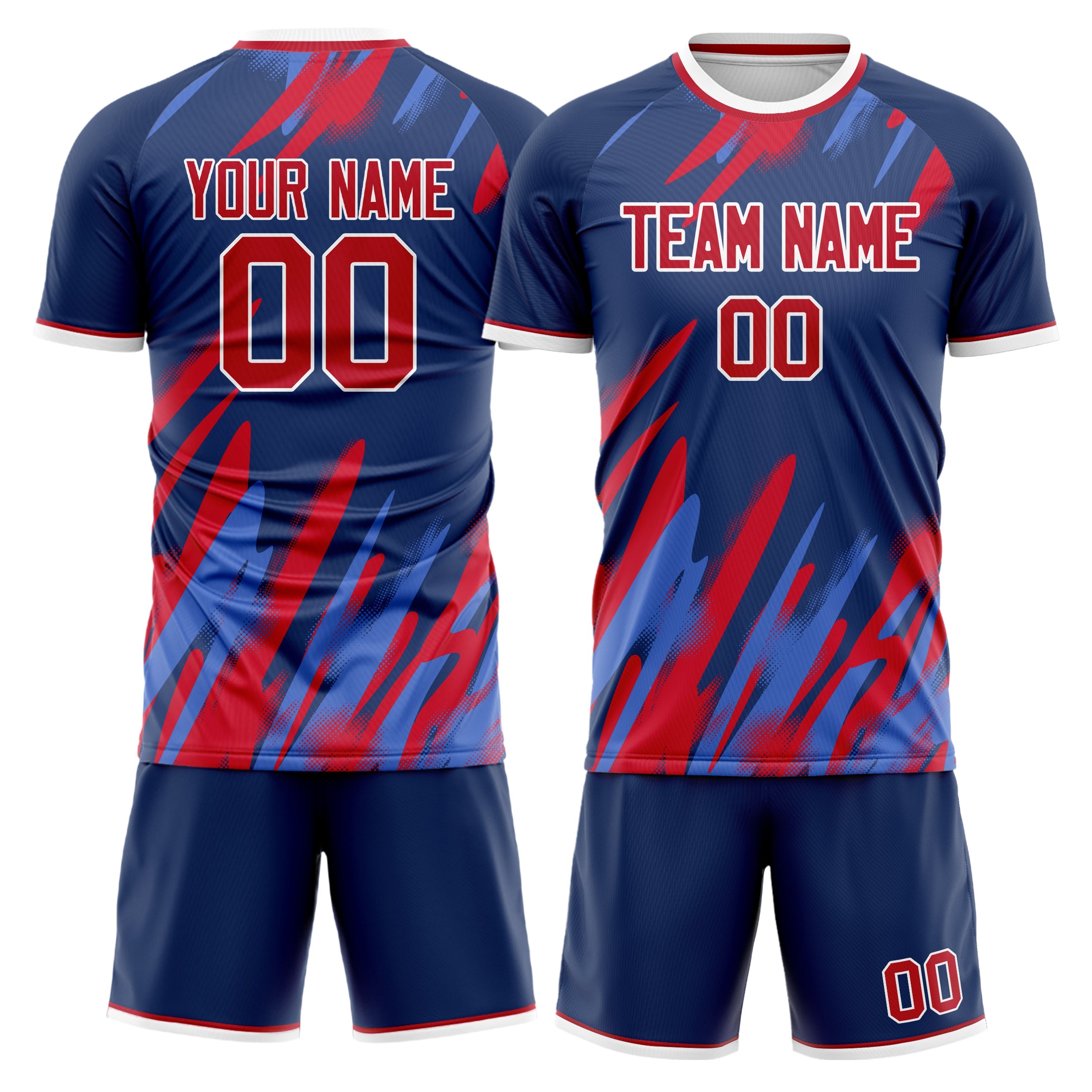 Custom Navy Red Pattern Soccer Jersey