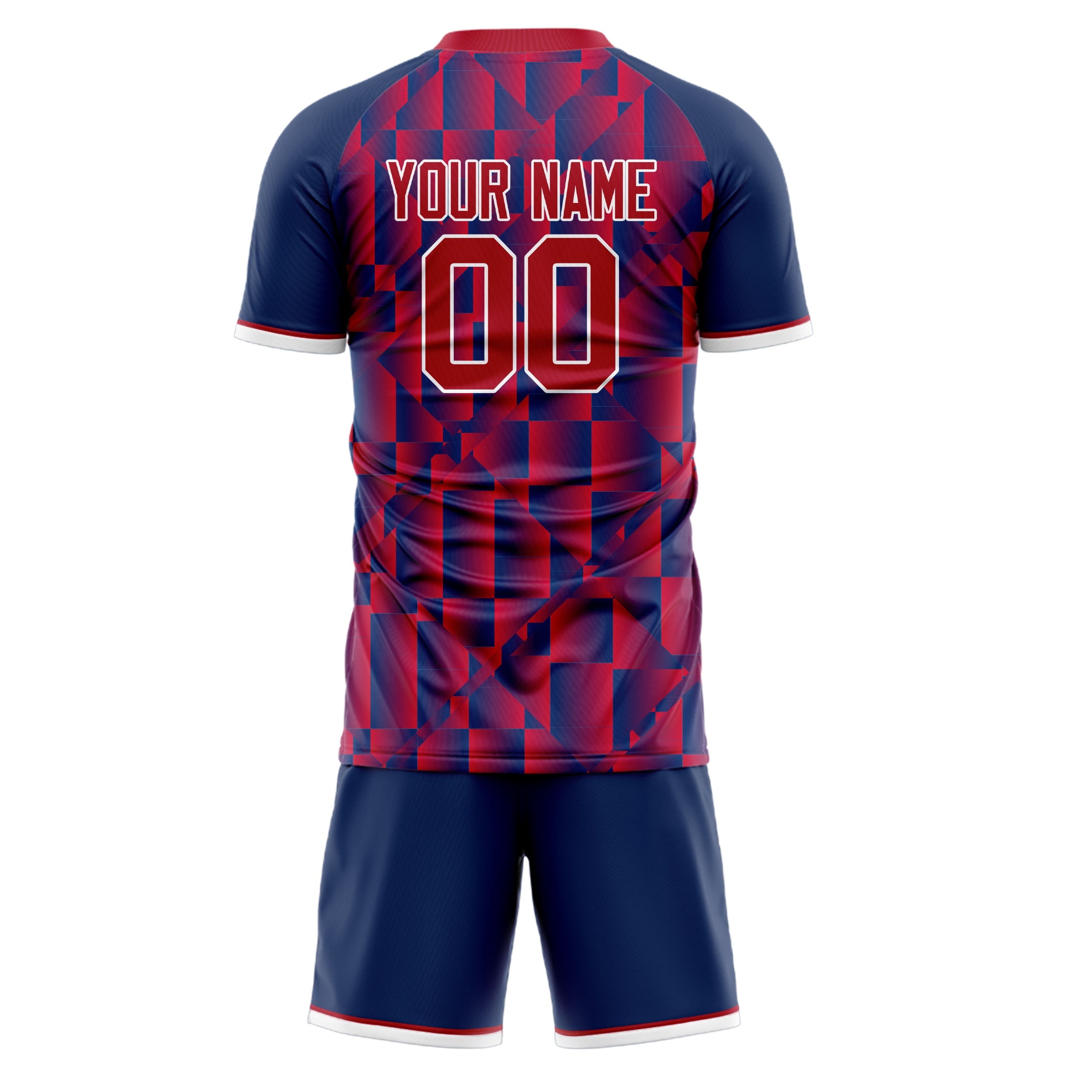 Custom Red Navy Pattern Soccer Jersey