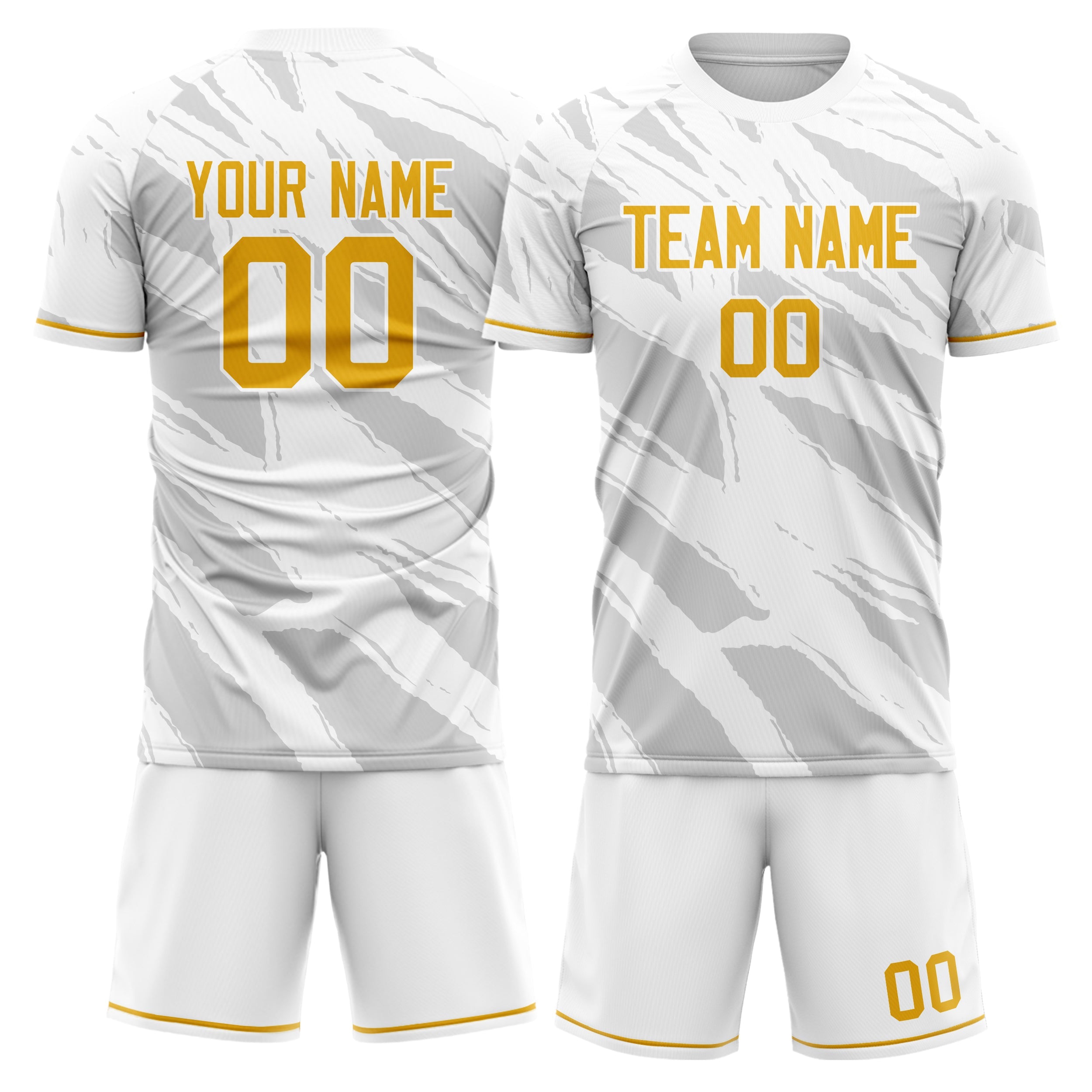Custom White Gold Pattern Soccer Jersey