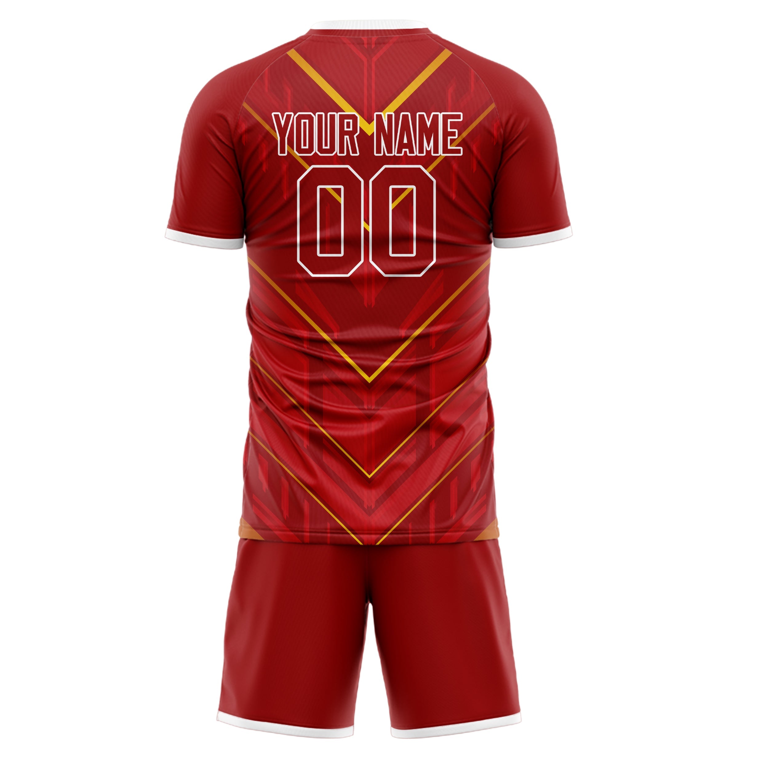 Custom Red Gold Pattern Soccer Jersey