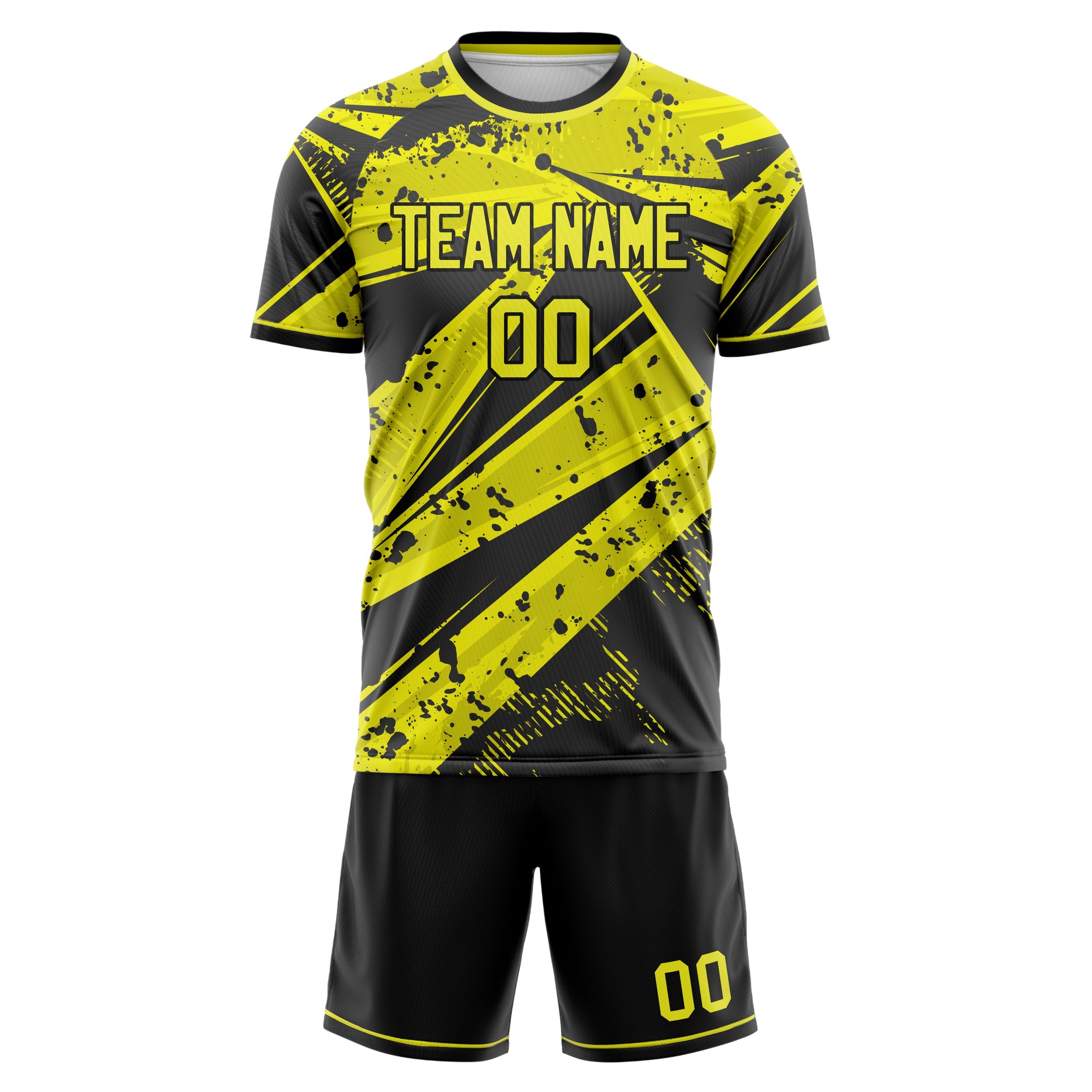 Custom Yellow Black Pattern Soccer Jersey