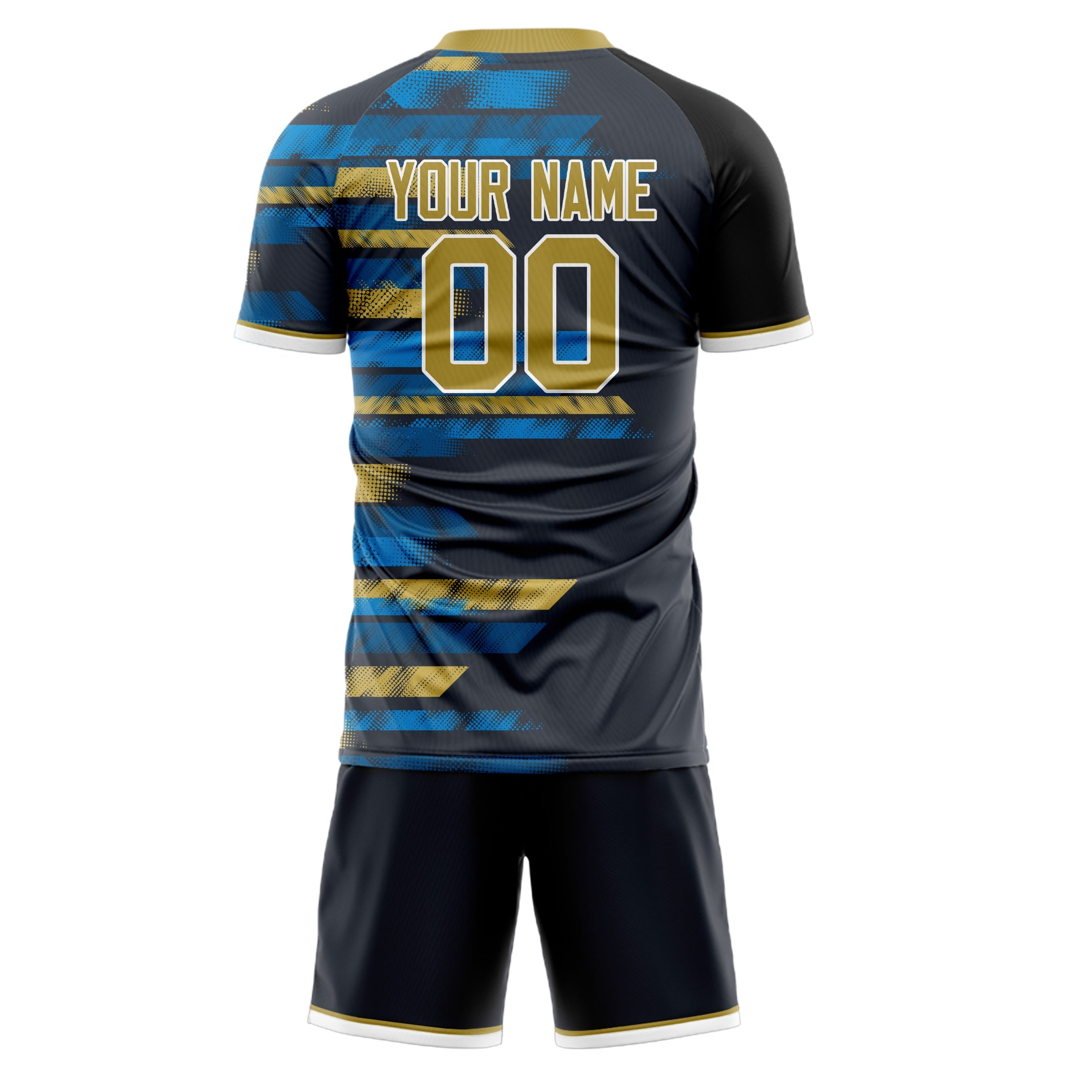 Custom Black Old Gold Pattern Soccer Jersey