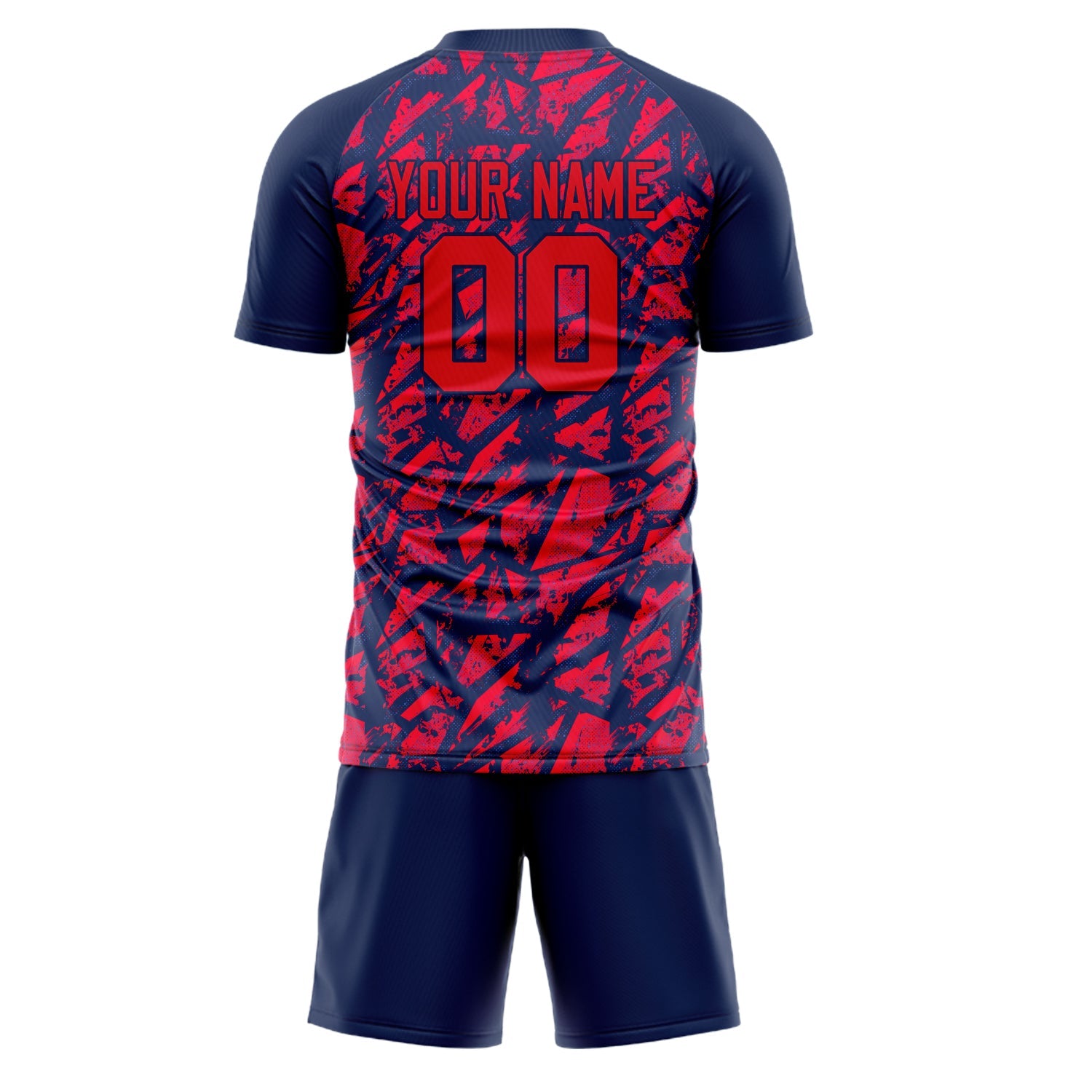 Custom Red Navy Pattern Soccer Jersey
