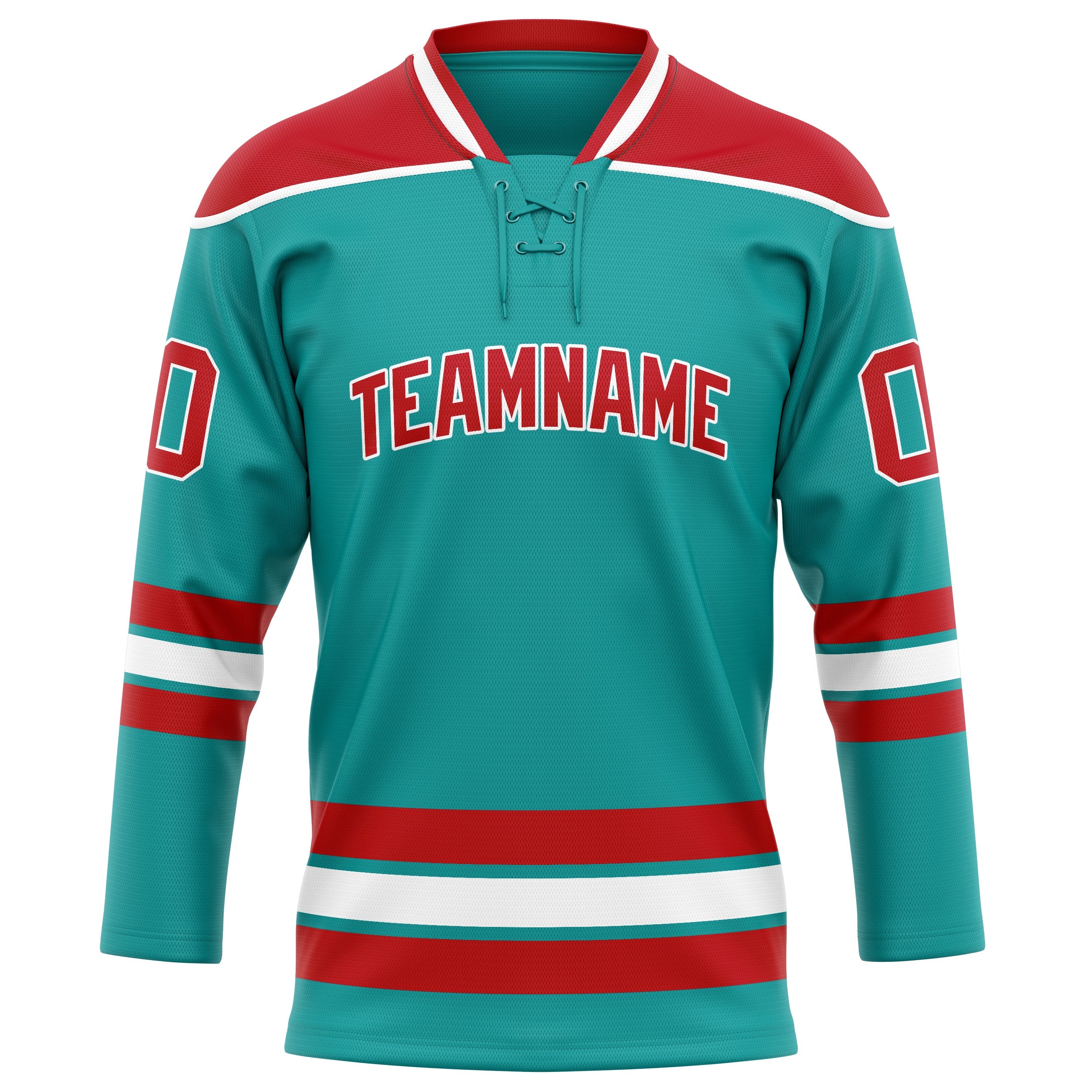 Custom Aqua Red Solid Colour Hockey Jersey