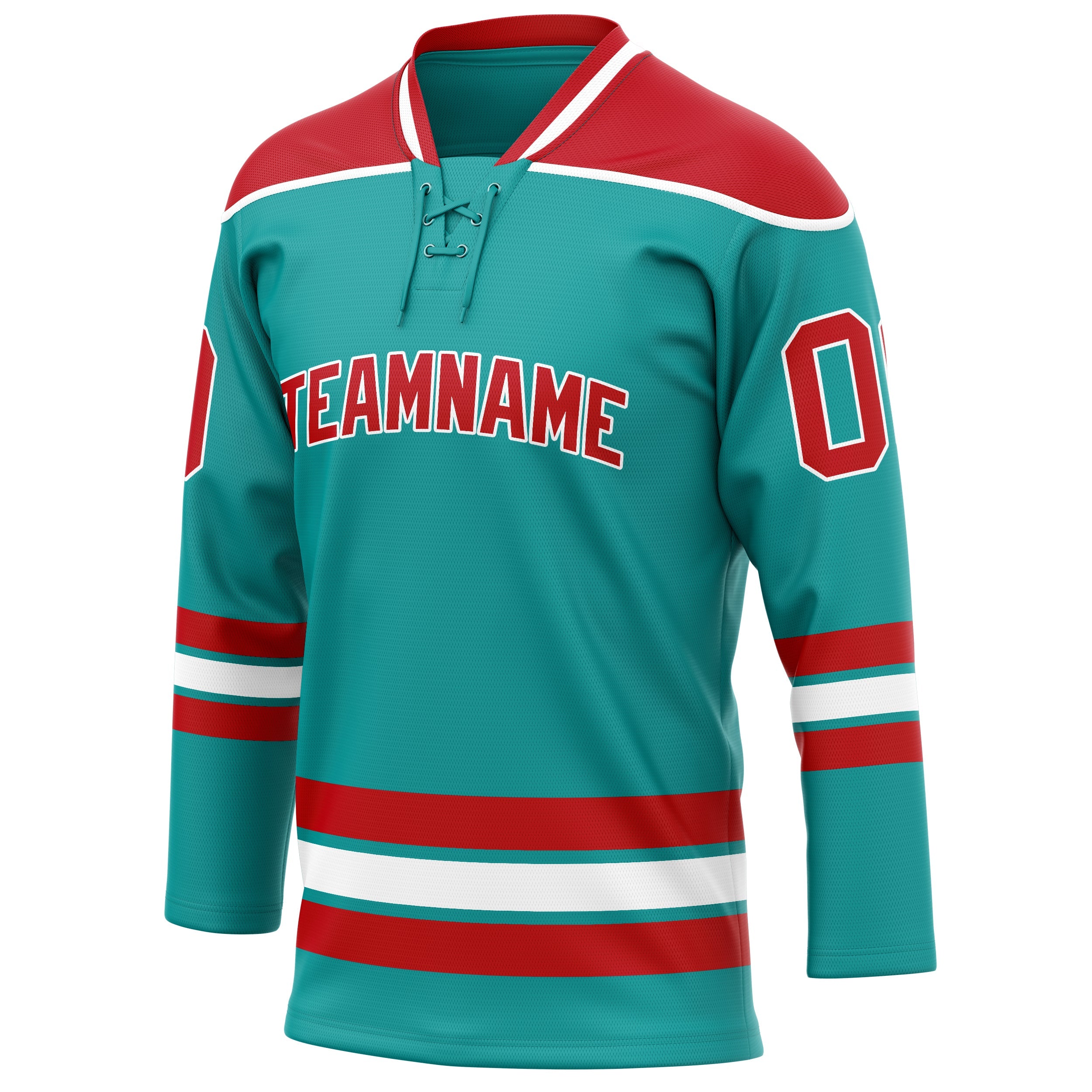 Custom Aqua Red Solid Colour Hockey Jersey