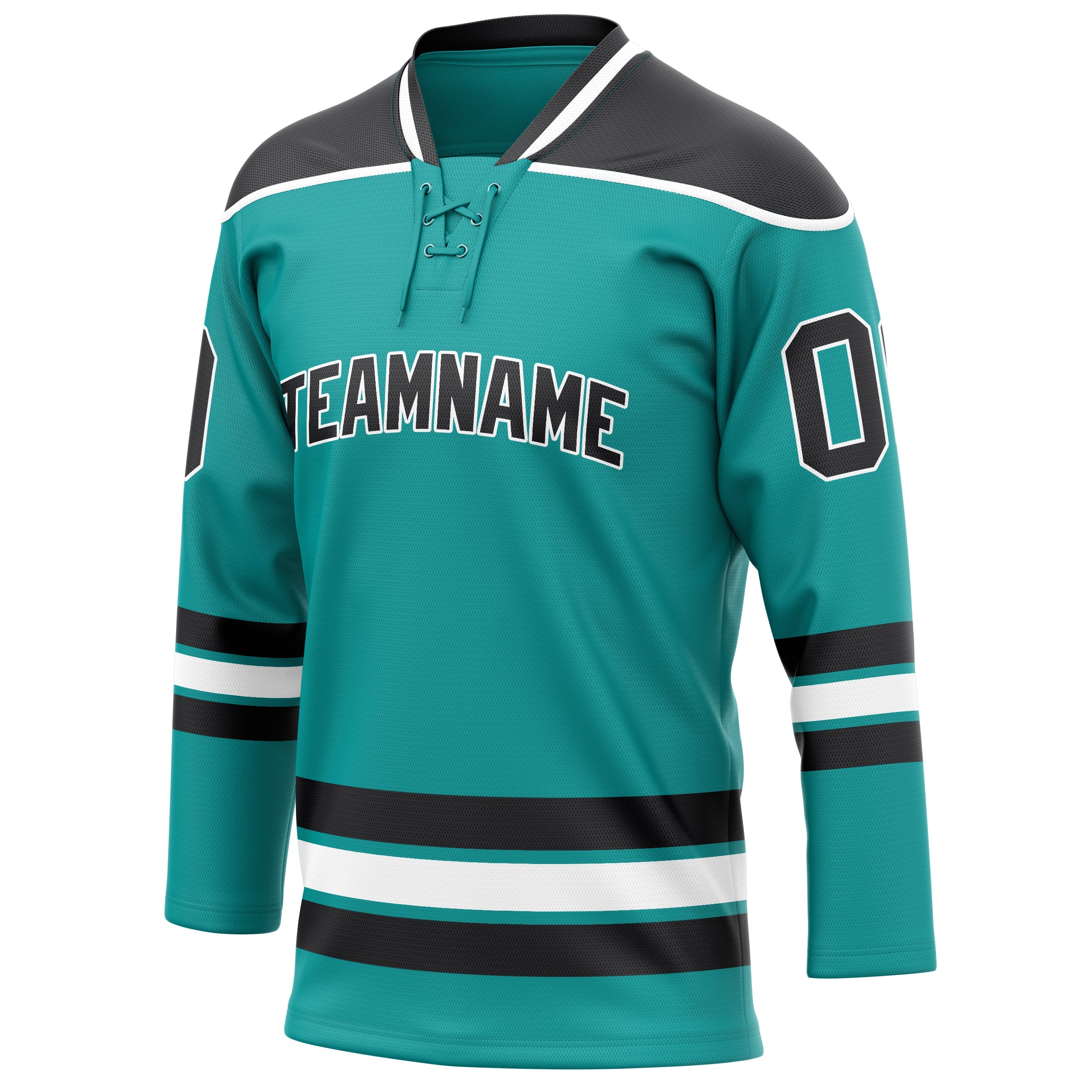 Custom Aqua Black Solid Colour Hockey Jersey