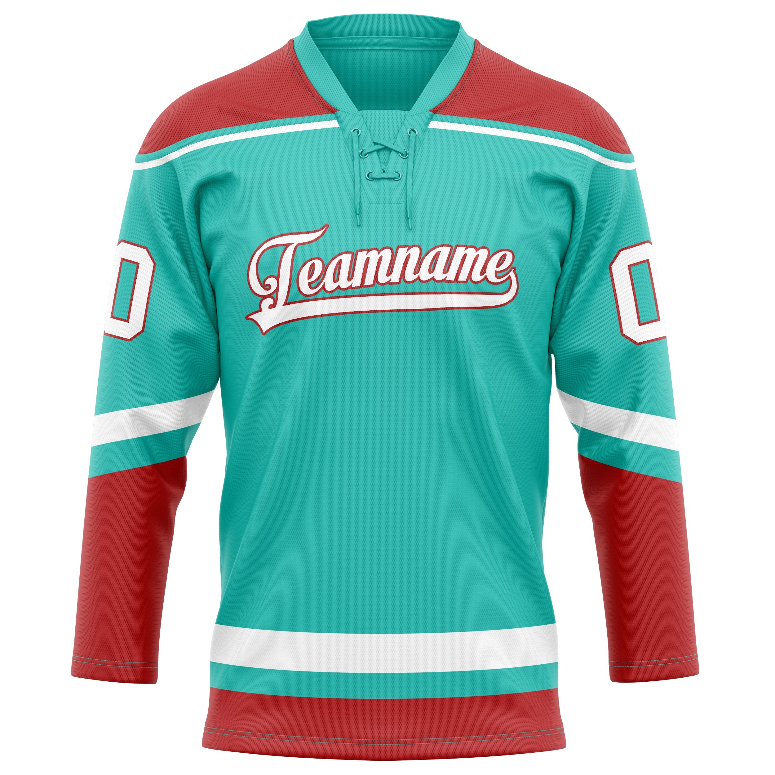 Custom Aqua Red Solid Colour Hockey Jersey