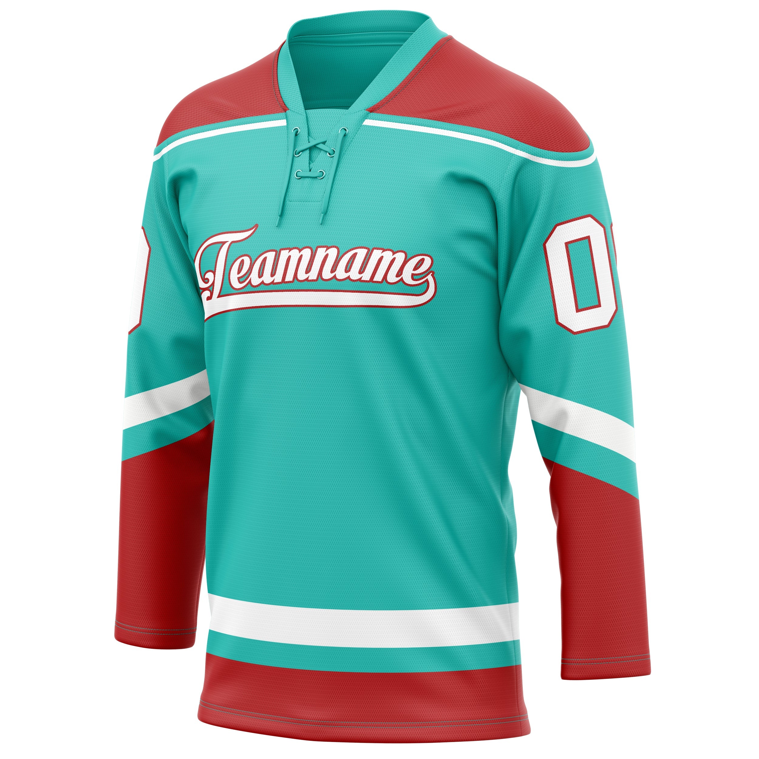 Custom Aqua Red Solid Colour Hockey Jersey