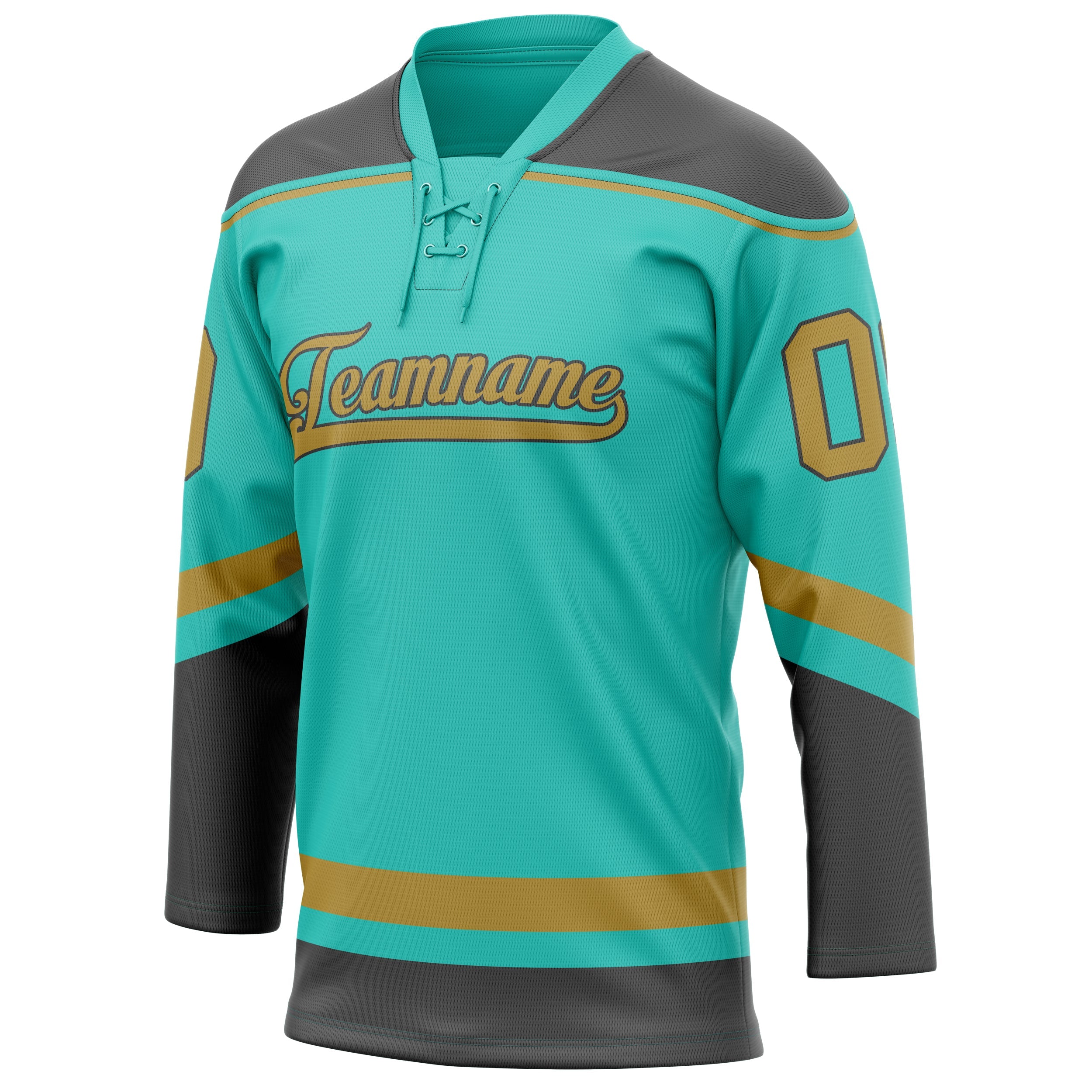 Custom Aqua Old Gold Solid Colour Hockey Jersey