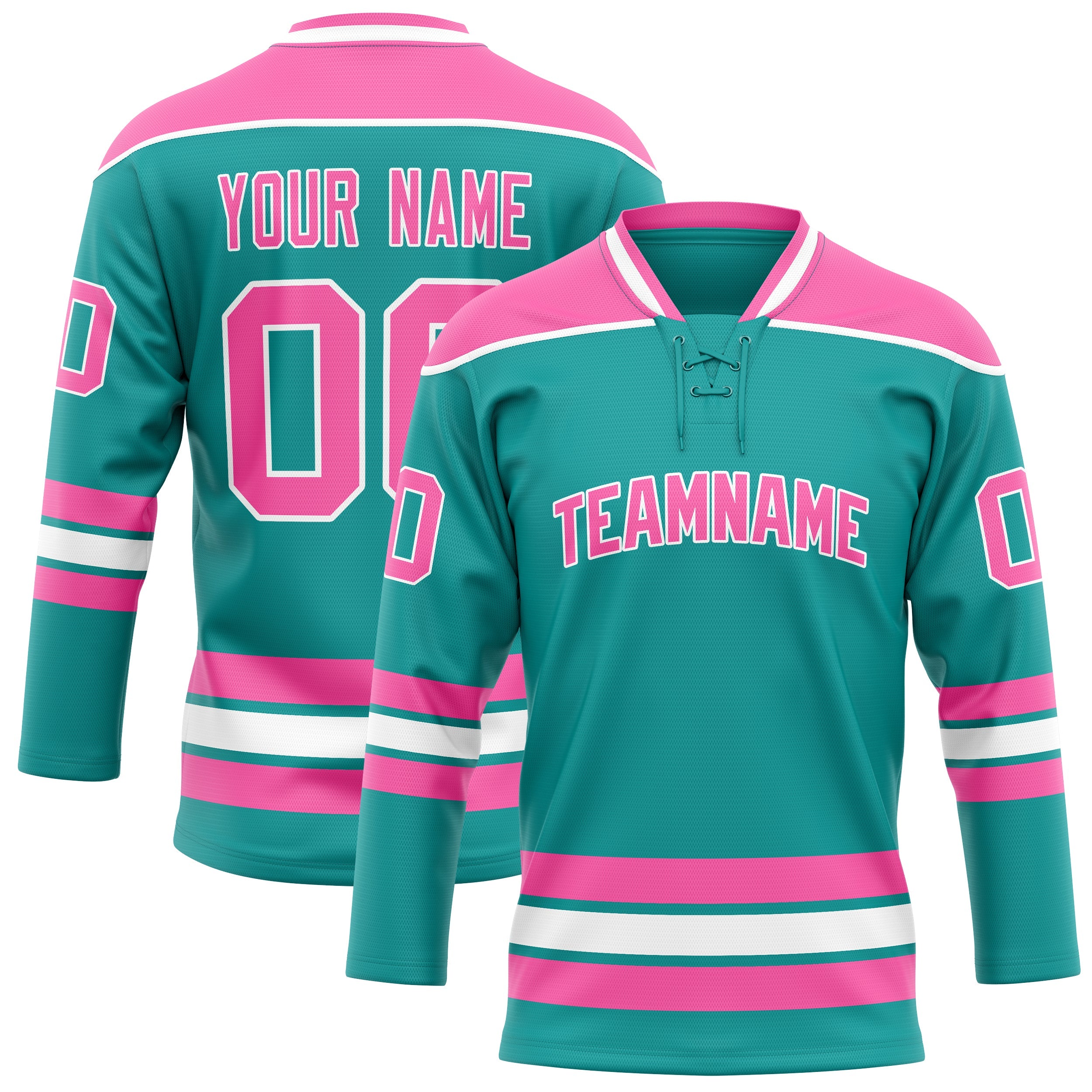 Custom Aqua Pink Solid Colour Hockey Jersey