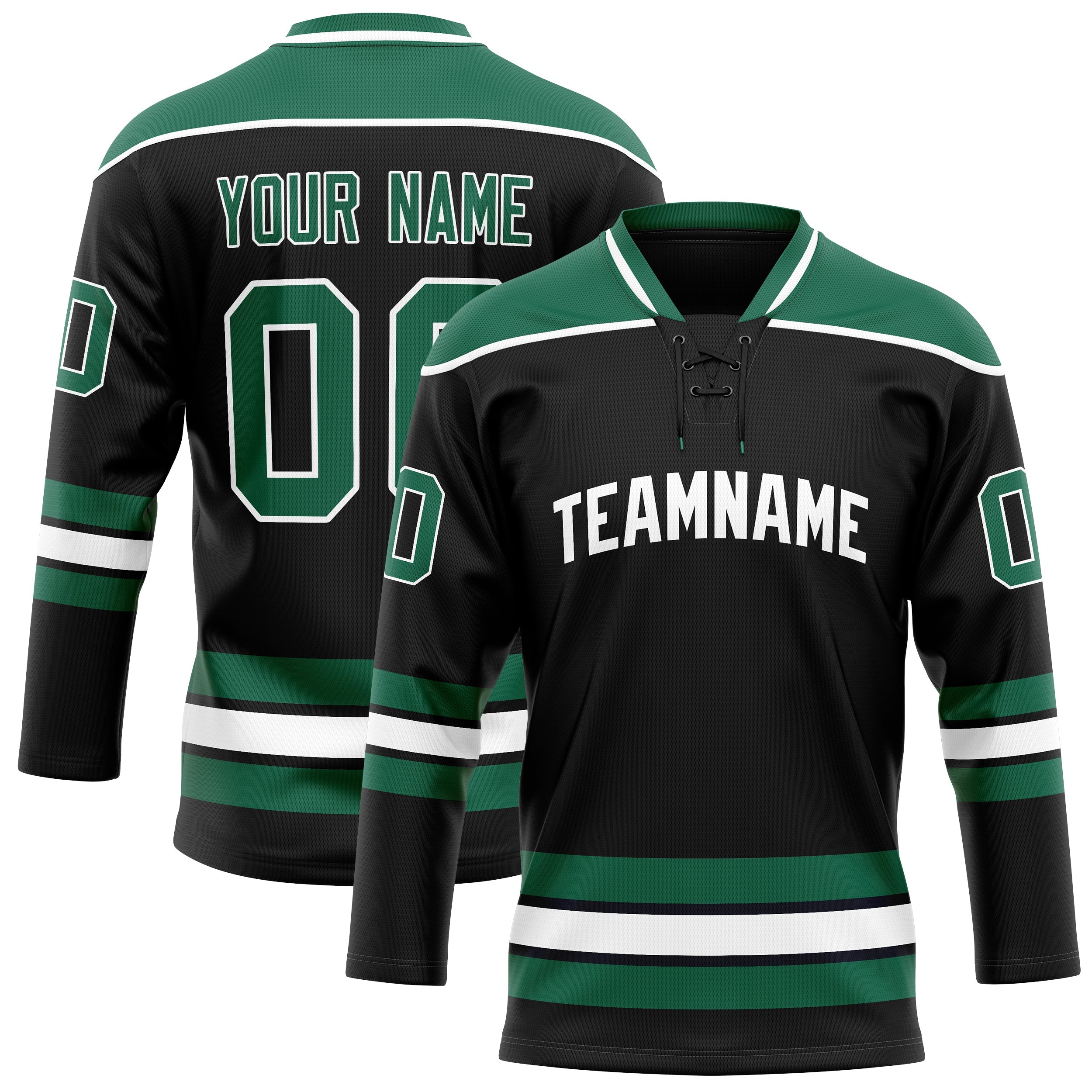 Custom Black Kelly Green Solid Colour Hockey Jersey