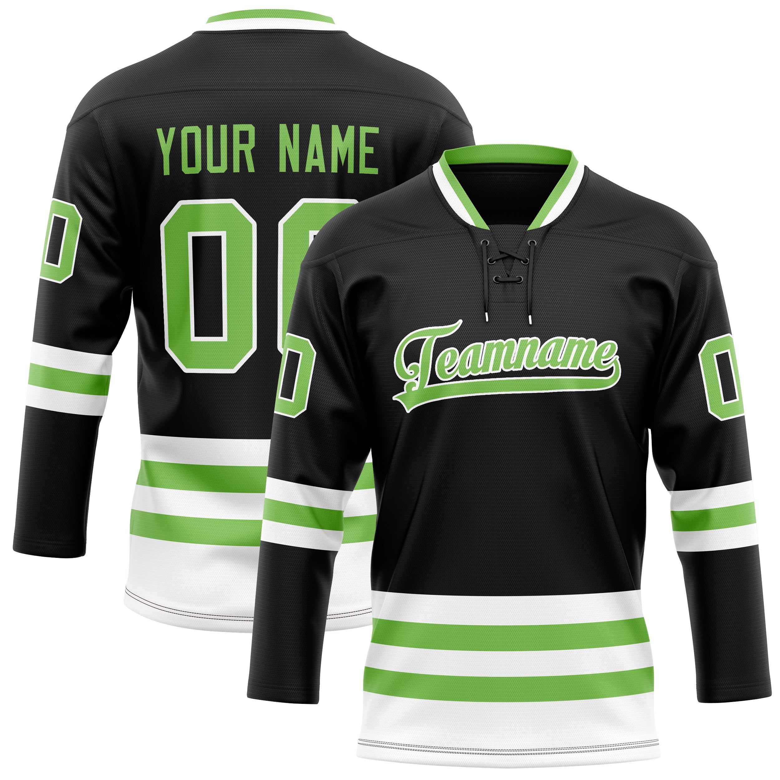 Custom Black Neon Green Solid Colour Hockey Jersey
