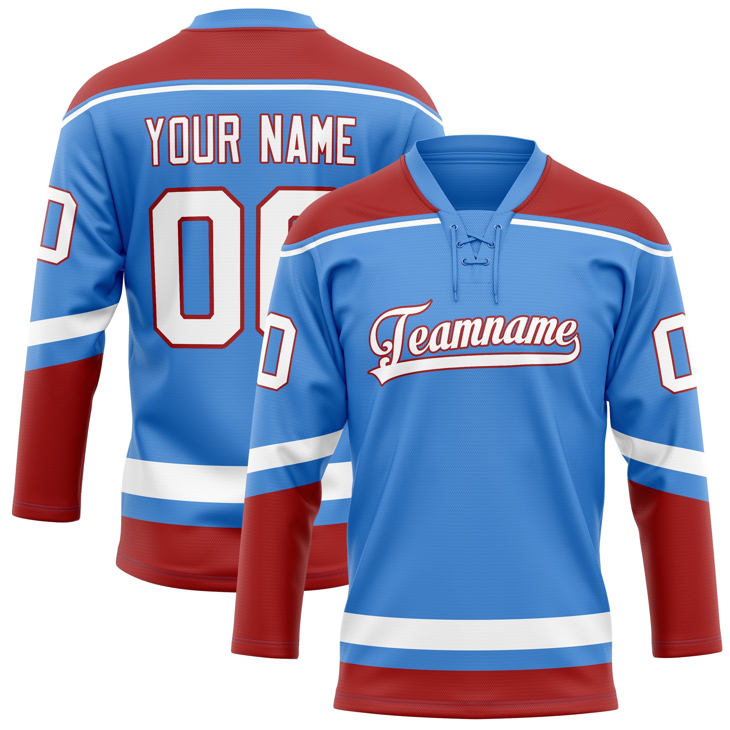 Custom Electric Blue Red Solid Colour Hockey Jersey