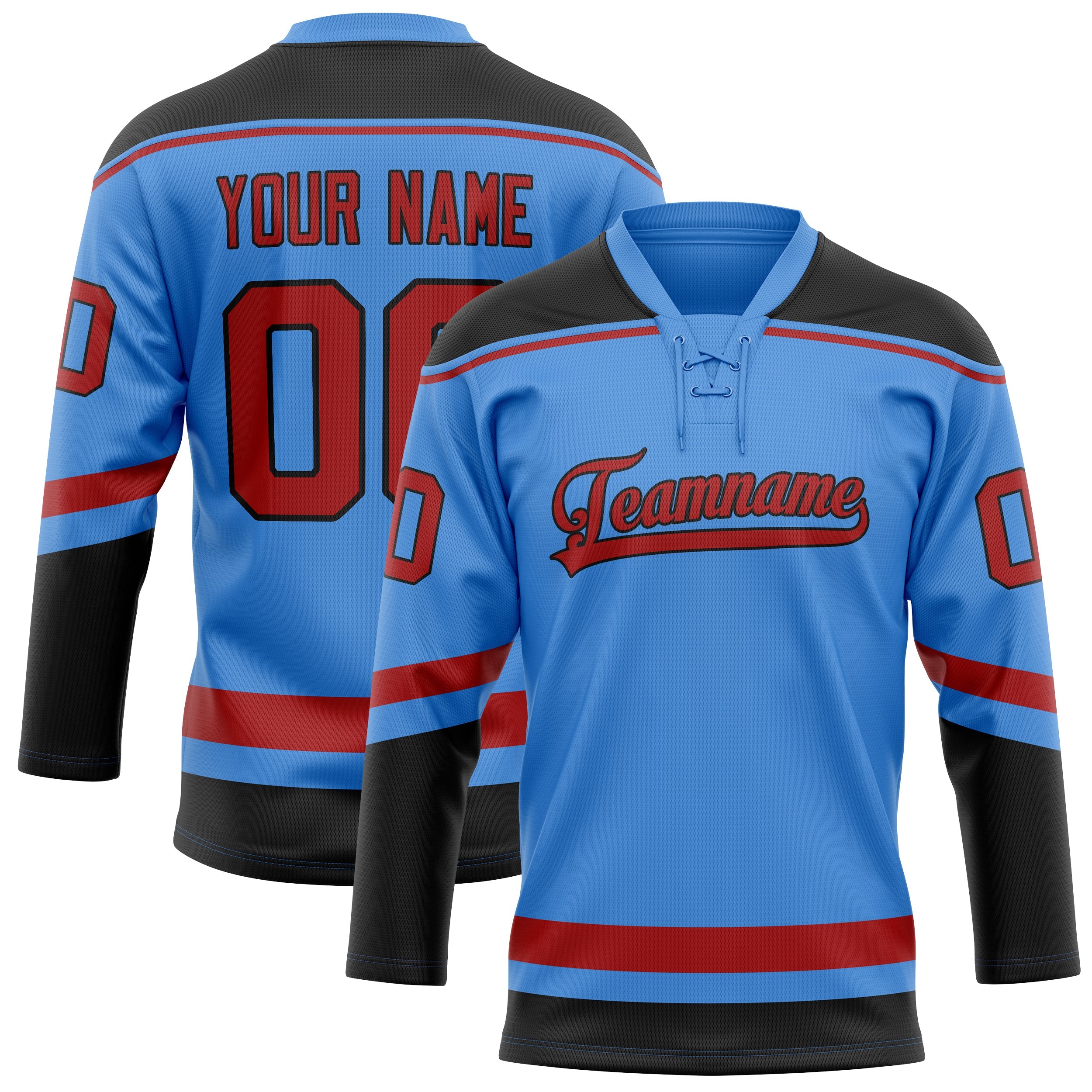Custom Electric Blue Red Solid Colour Hockey Jersey