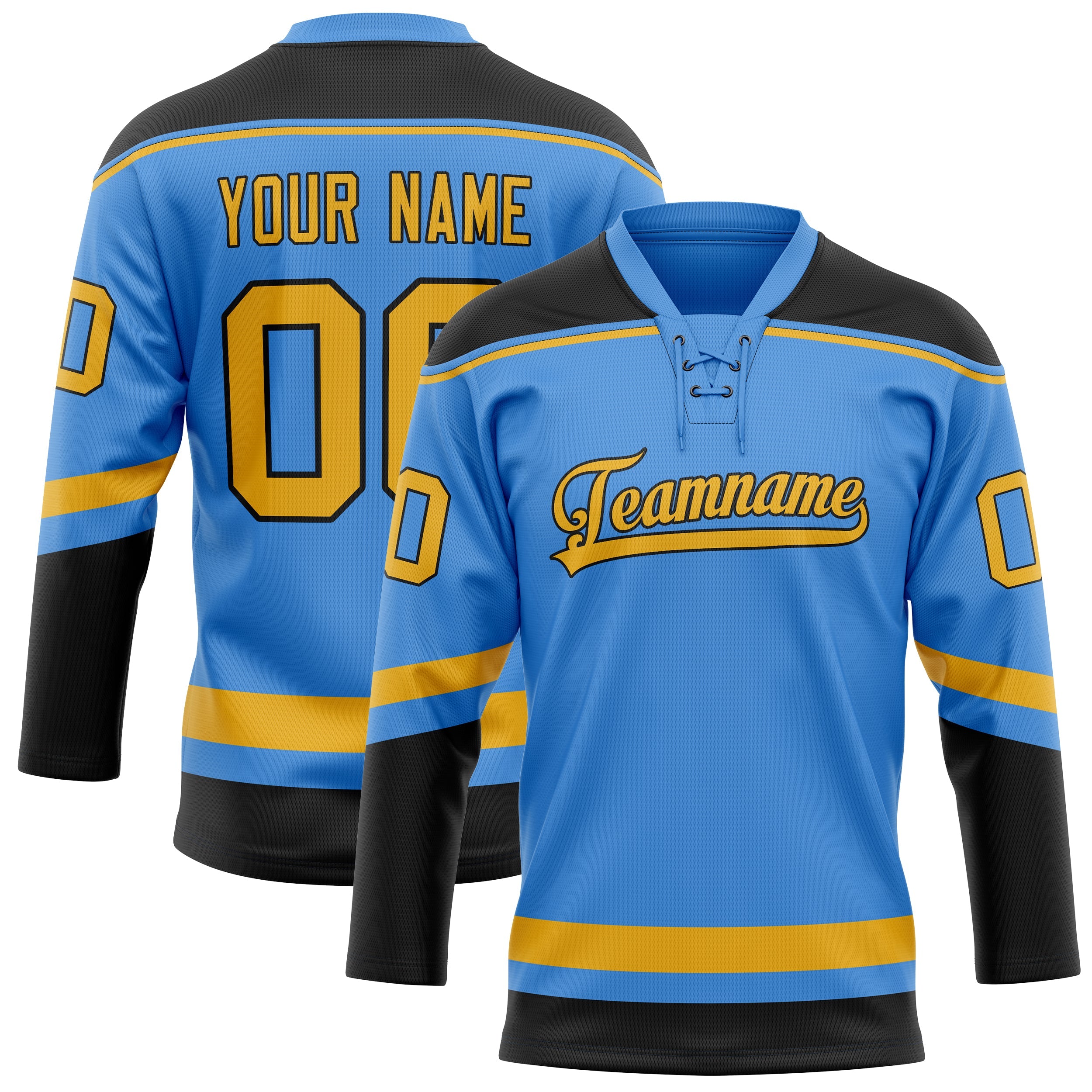 Custom Electric Blue Gold Solid Colour Hockey Jersey