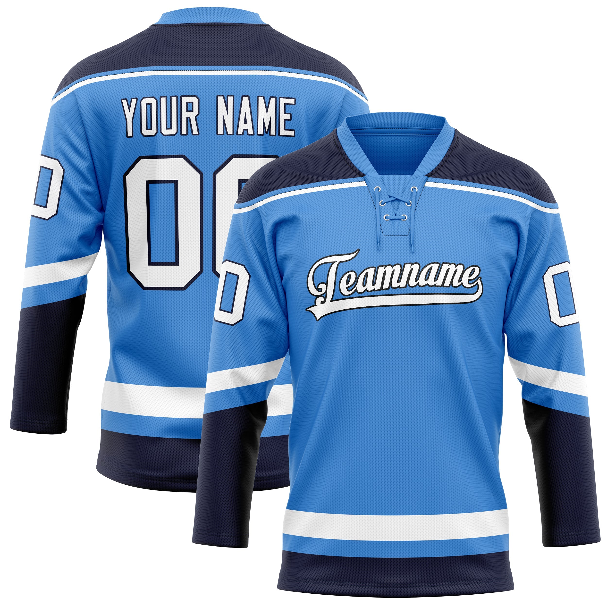 Custom Electric Blue White Solid Colour Hockey Jersey
