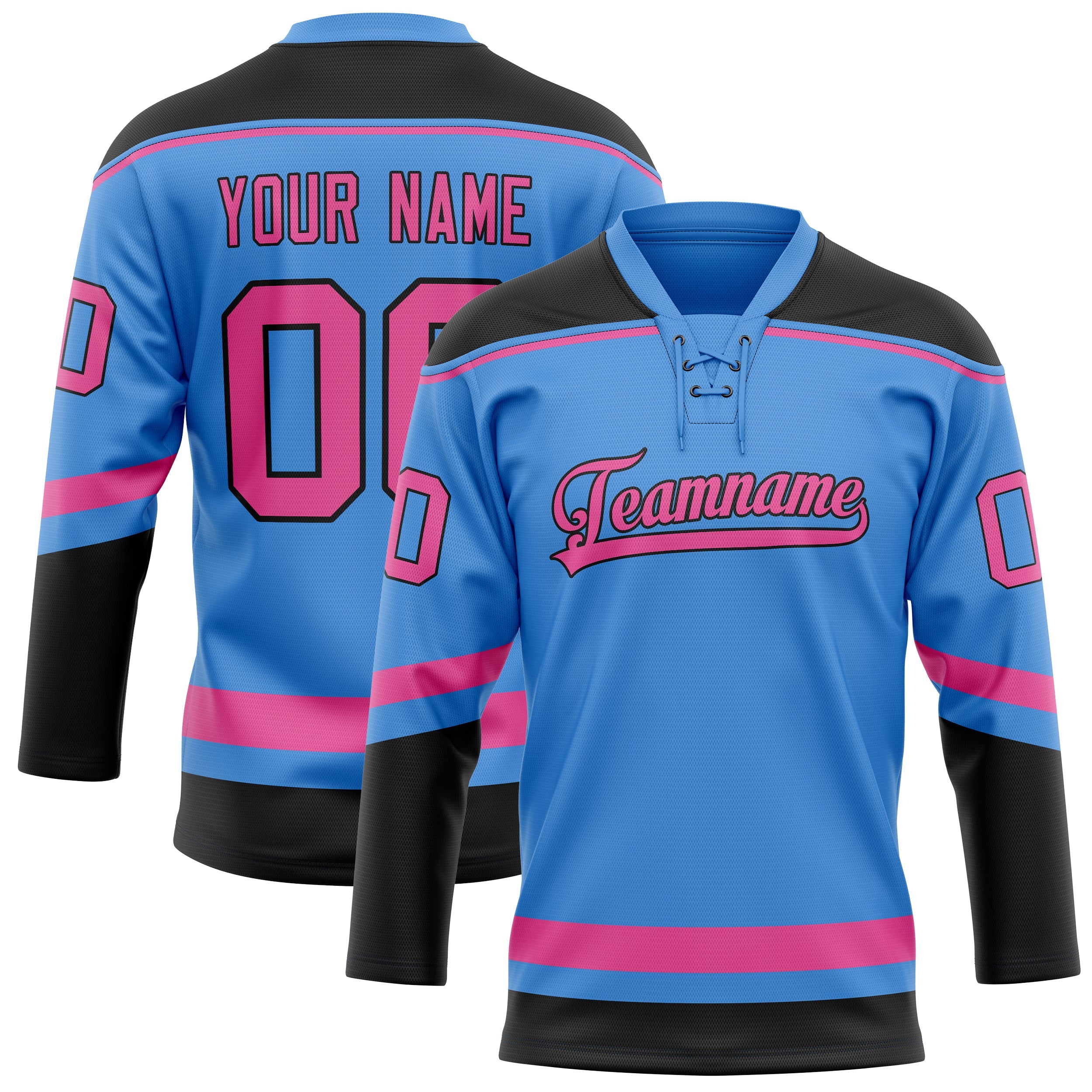 Custom Electric Blue Pink Solid Colour Hockey Jersey