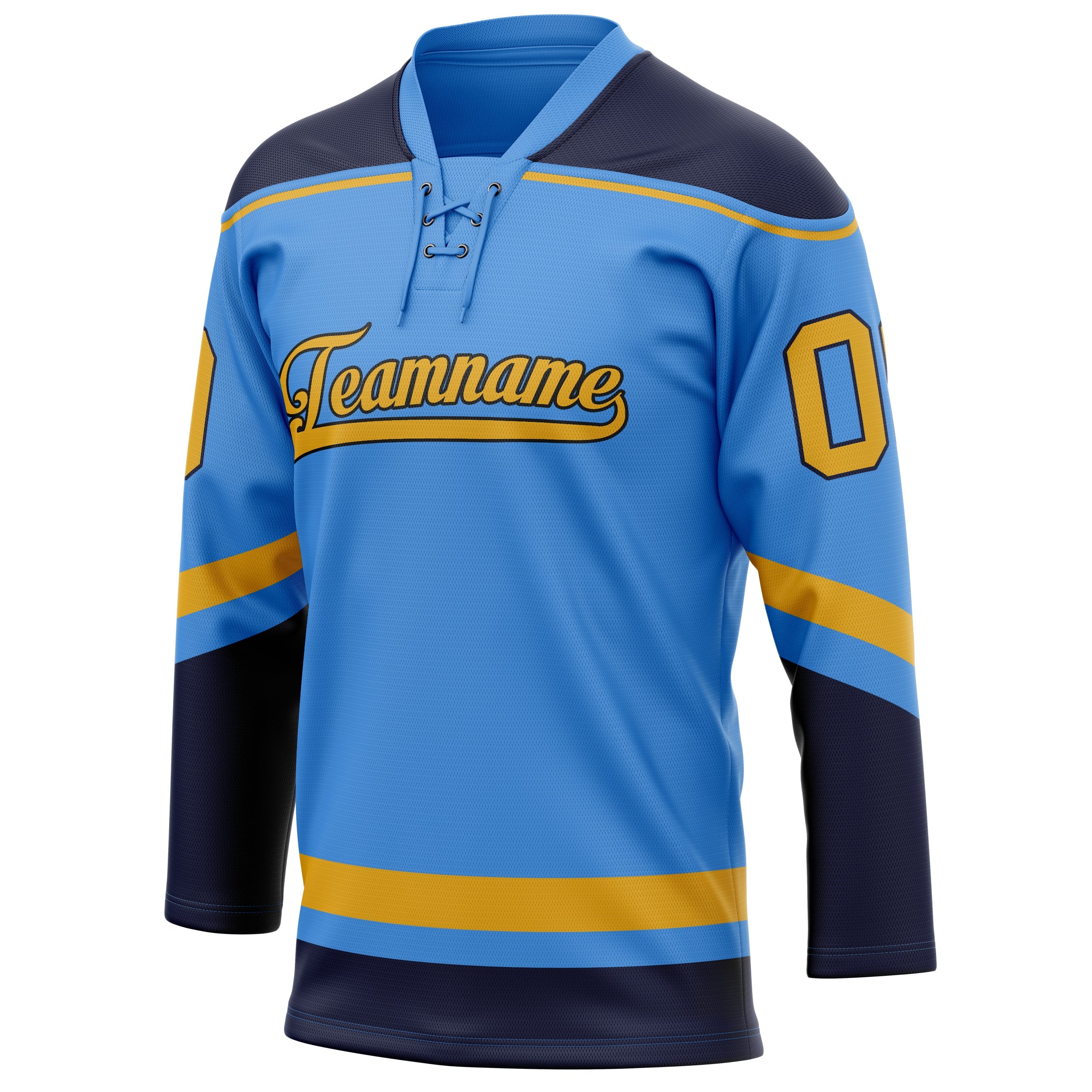 Custom Electric Blue Gold Solid Colour Hockey Jersey