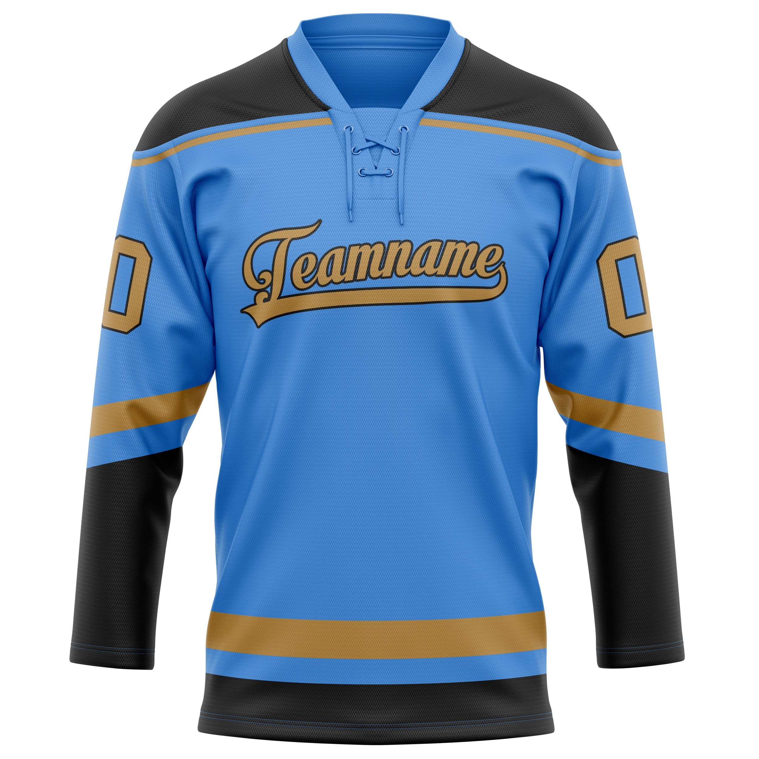 Custom Electric Blue Old Gold Solid Colour Hockey Jersey