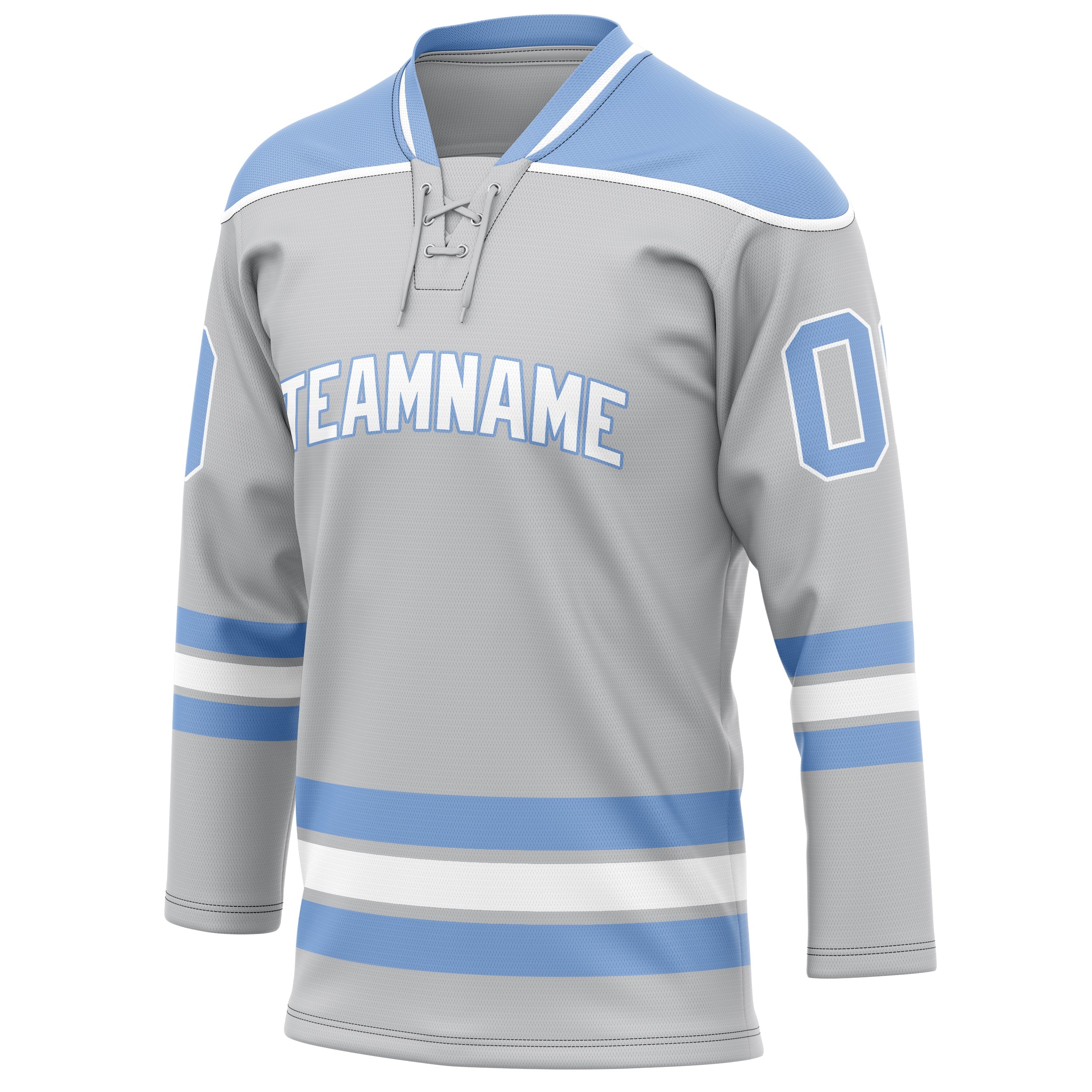 Custom Gray Light Blue Solid Colour Hockey Jersey
