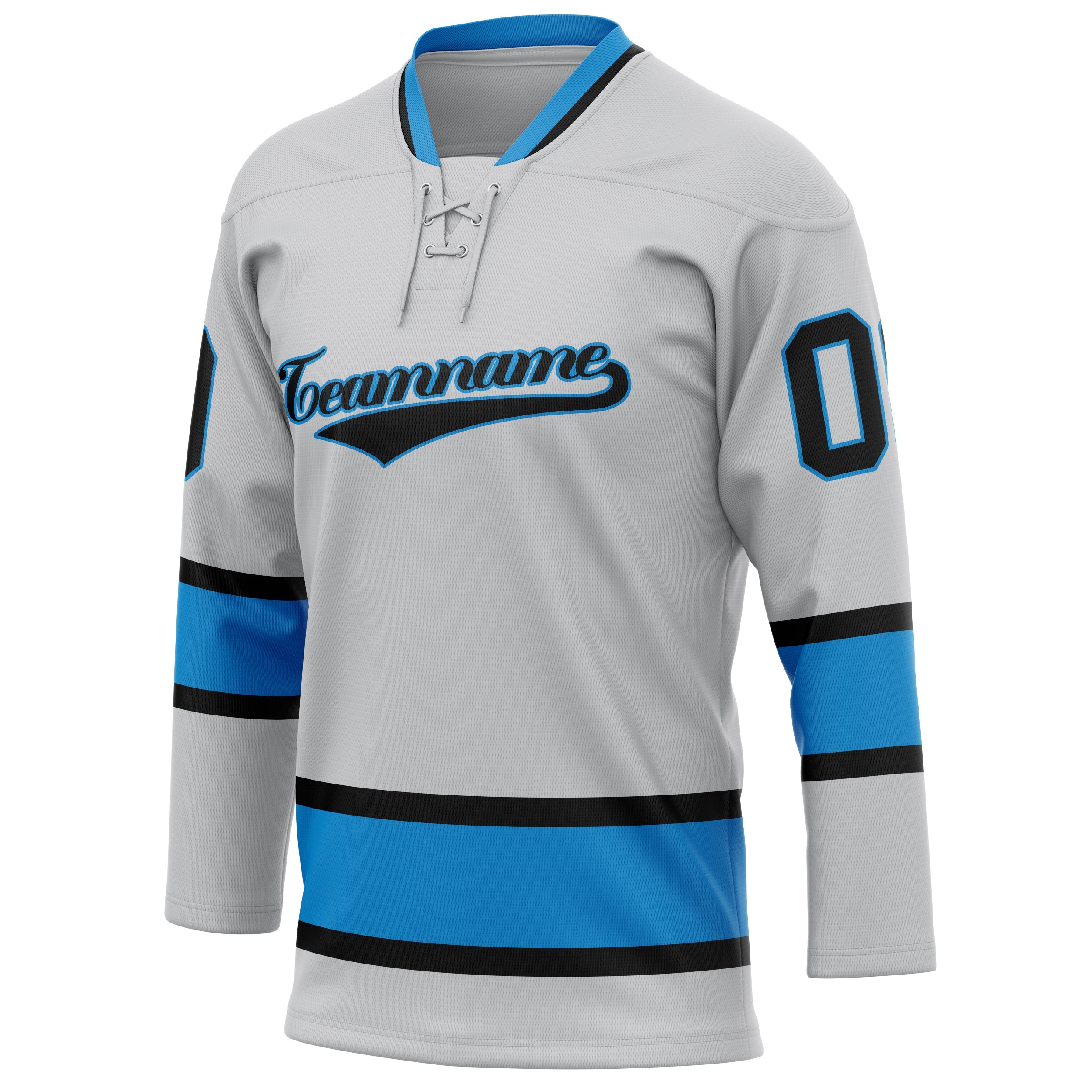 Custom Gray Blue Solid Colour Hockey Jersey