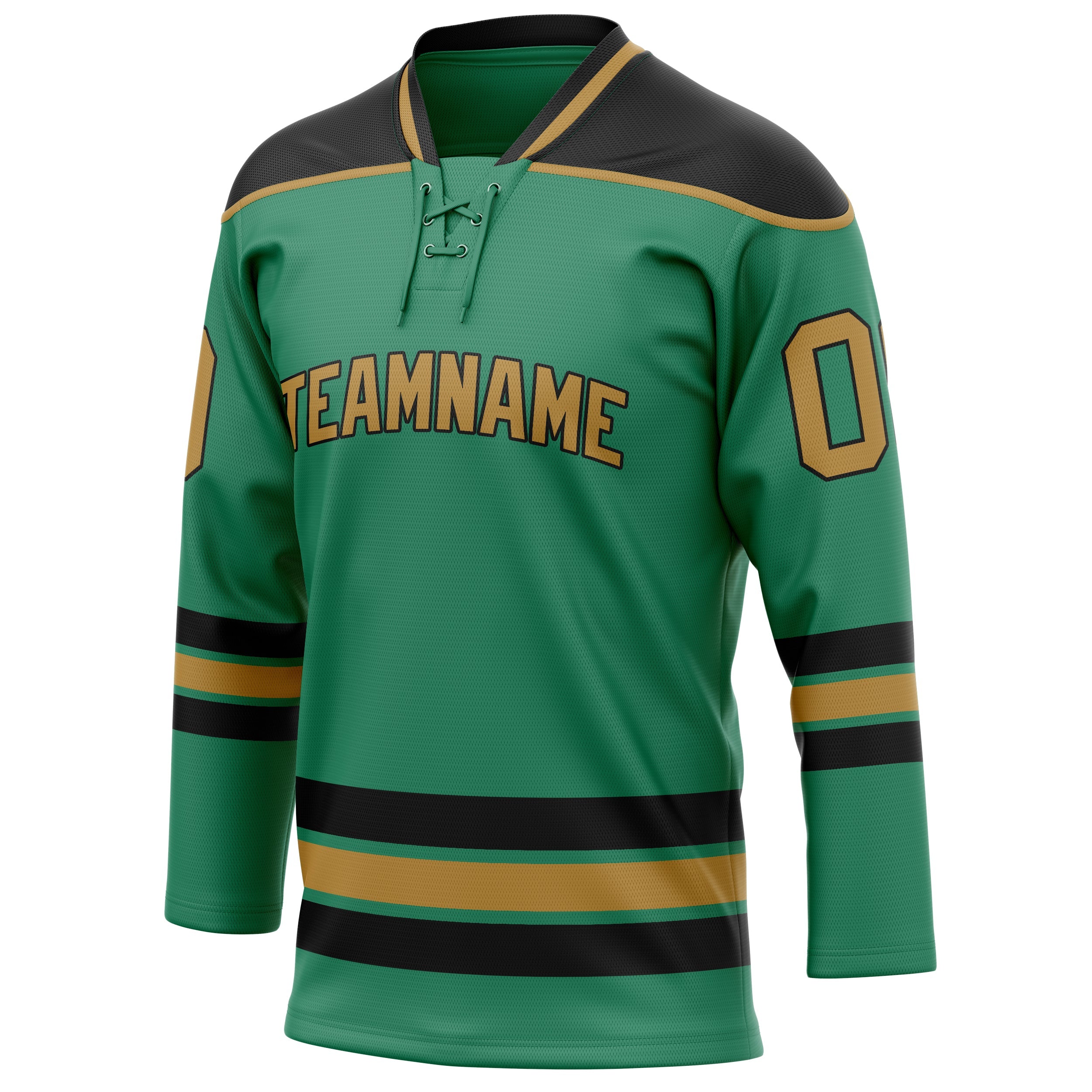 Custom Green Old Gold Solid Colour Hockey Jersey