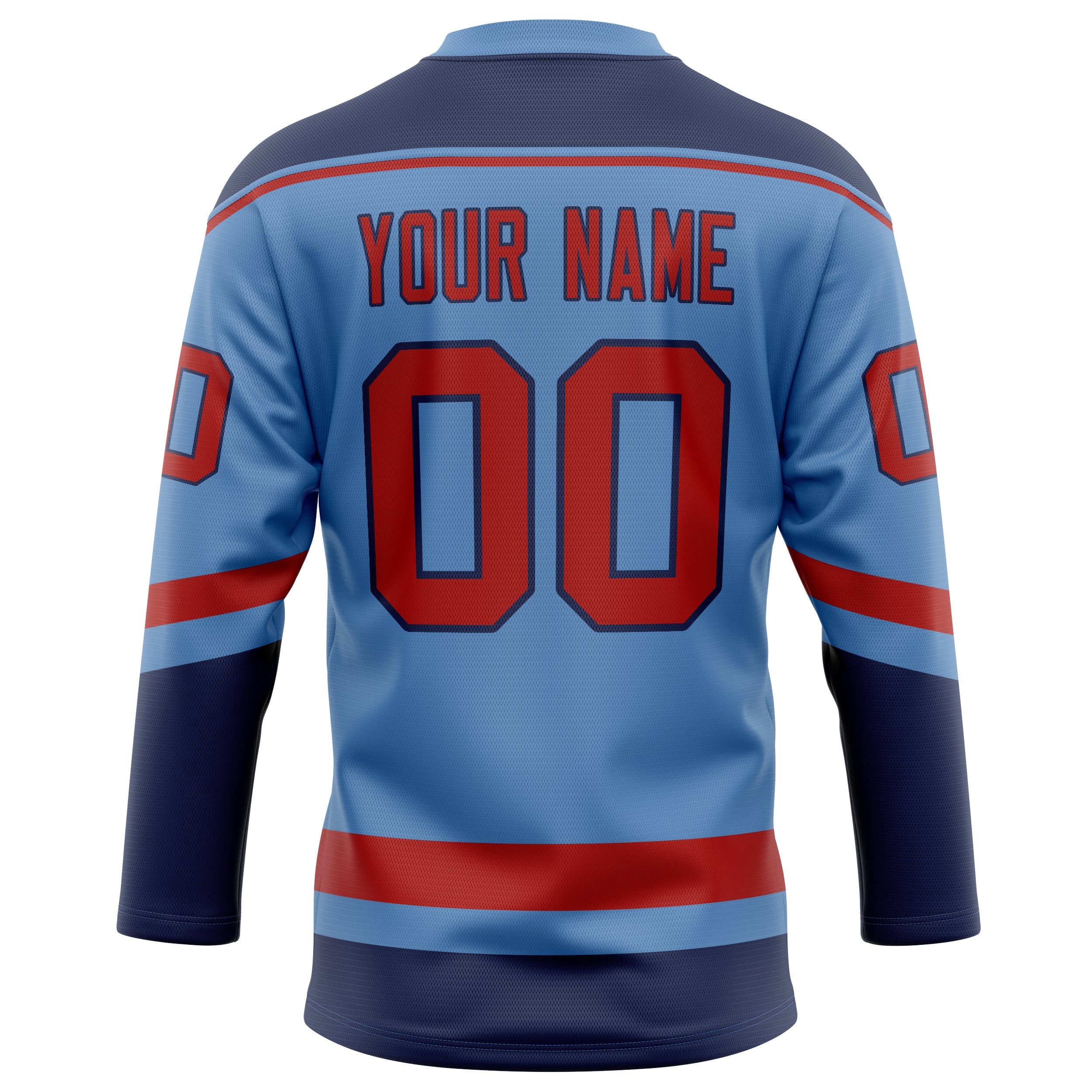 Custom Light Blue Red Solid Colour Hockey Jersey