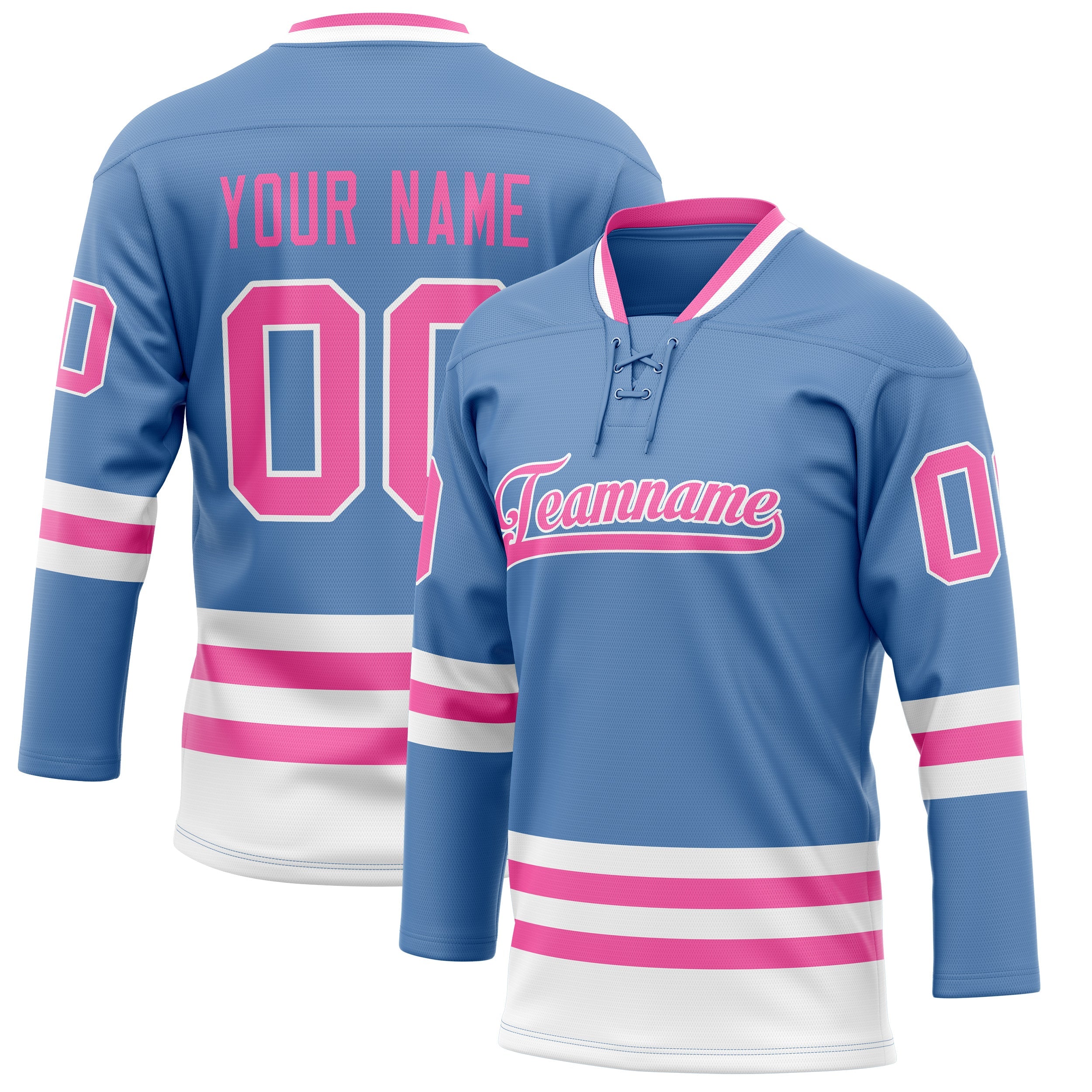 Custom Light Blue Pink Solid Colour Hockey Jersey