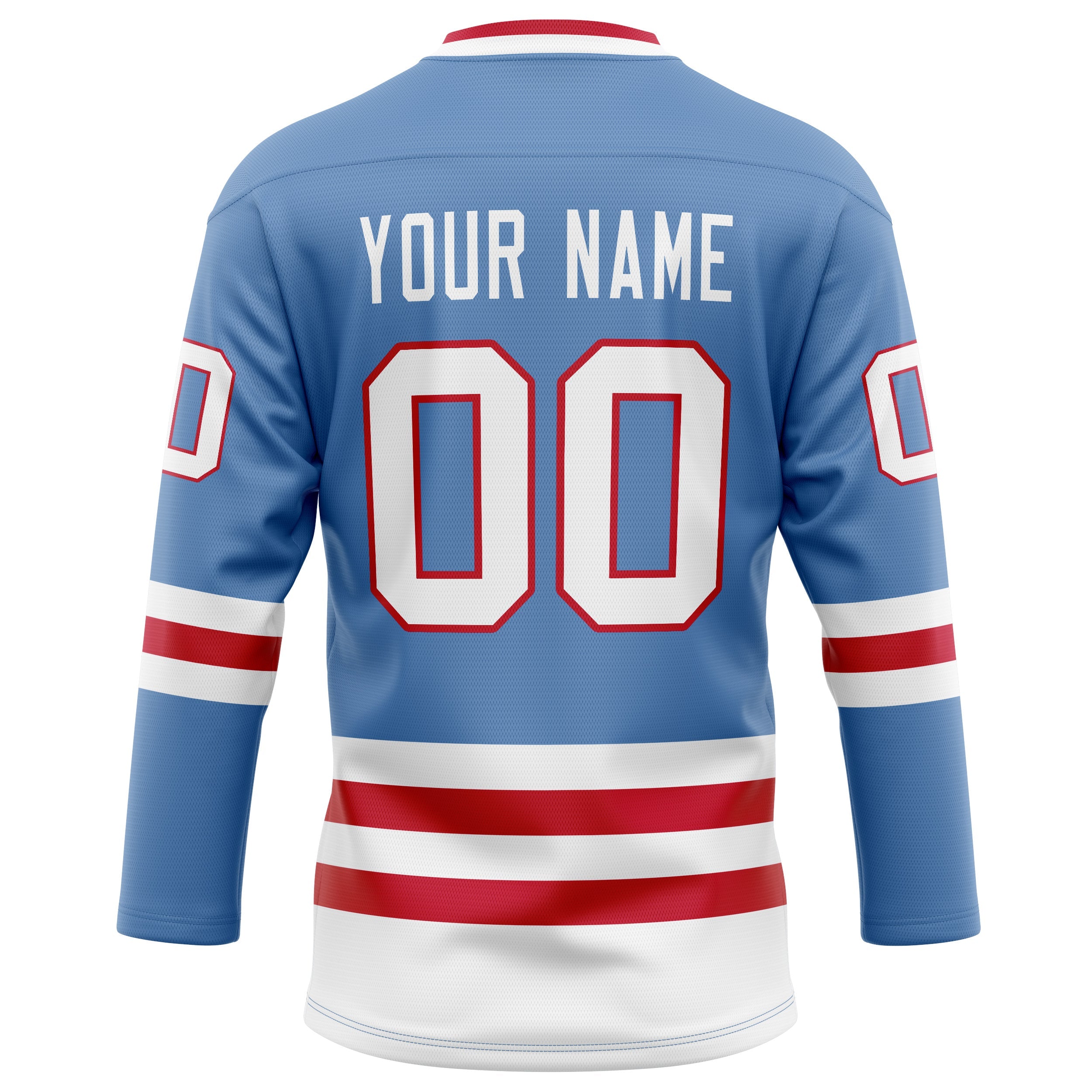 Custom Light Blue Red Solid Colour Hockey Jersey