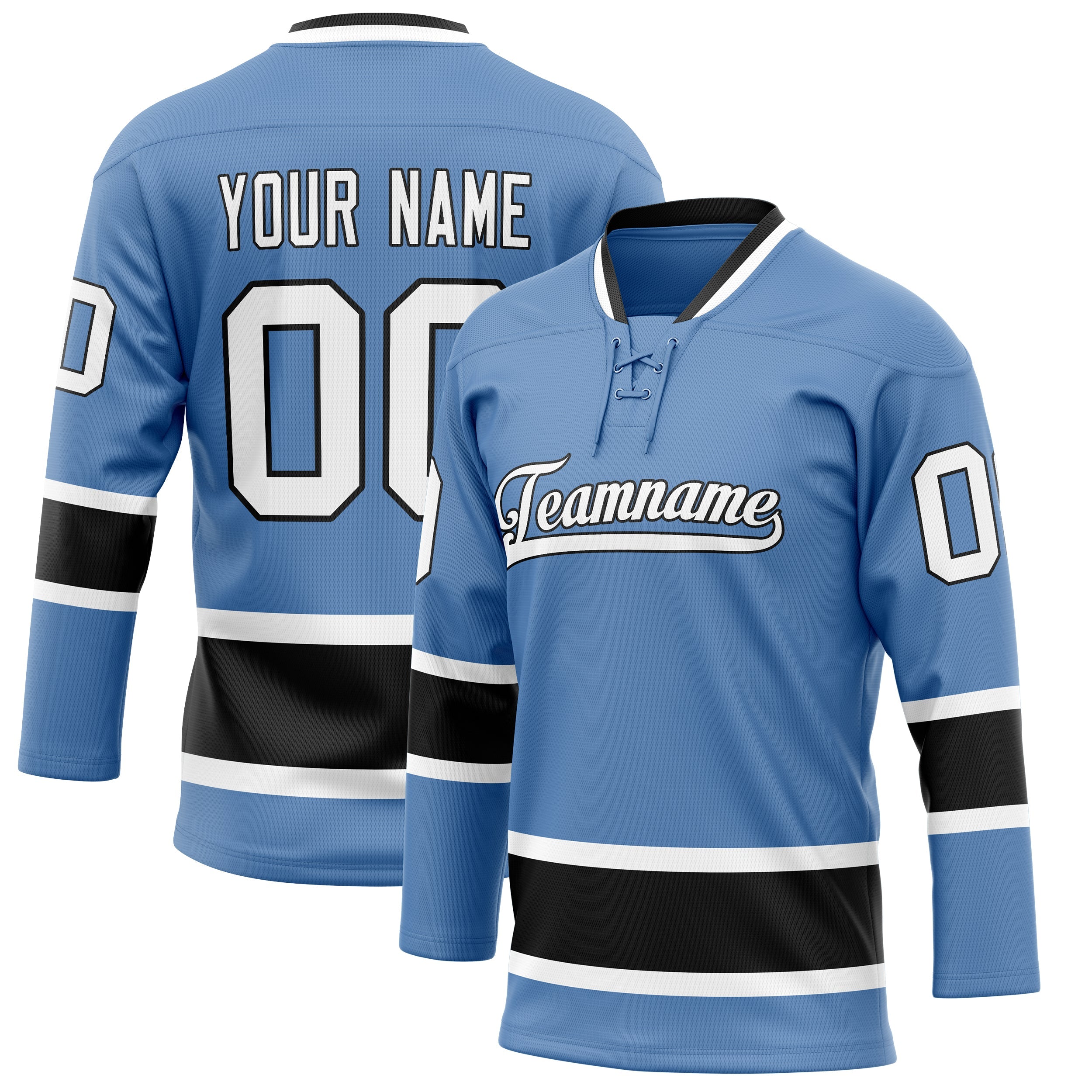 Custom Light Blue Black Solid Colour Hockey Jersey