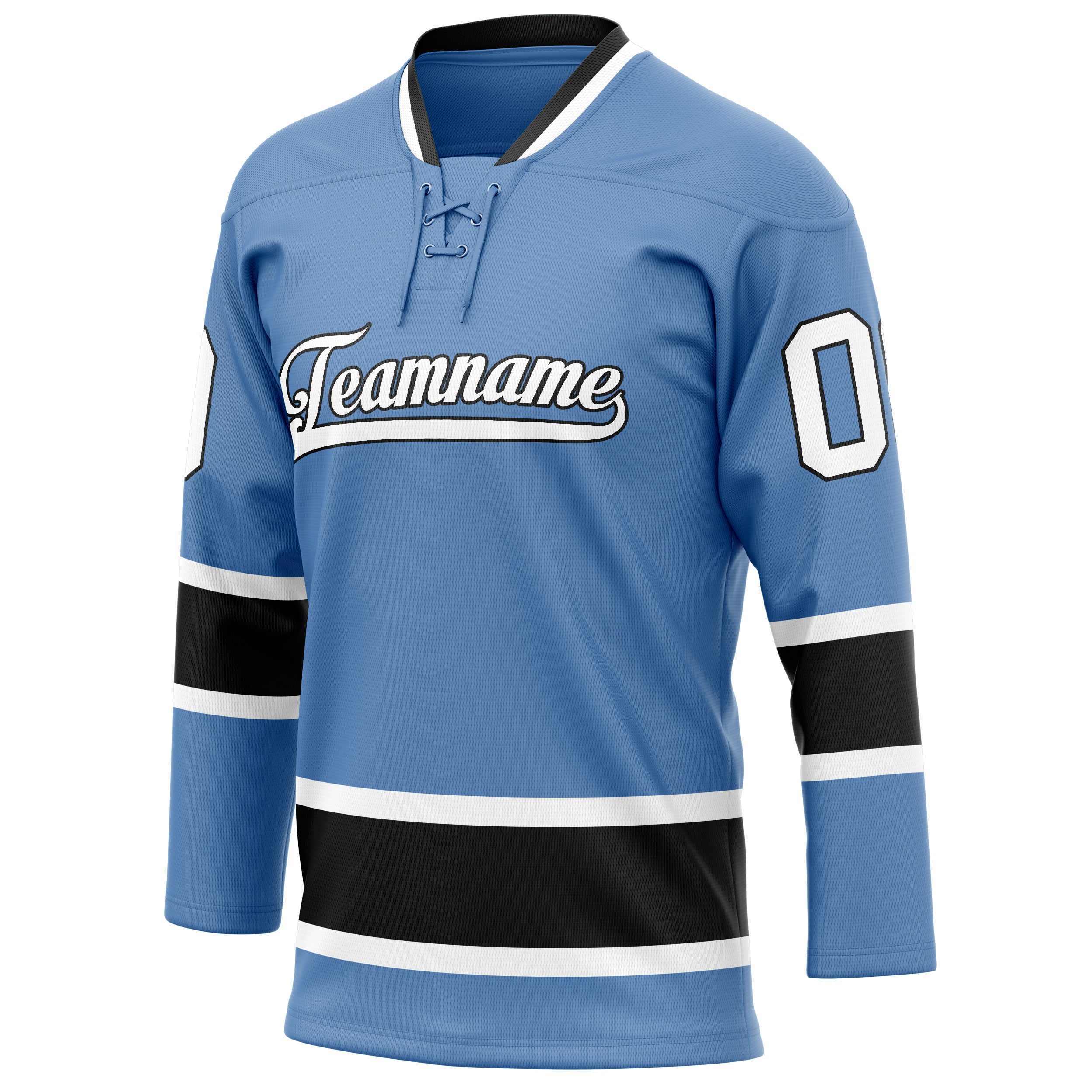 Custom Light Blue Black Solid Colour Hockey Jersey