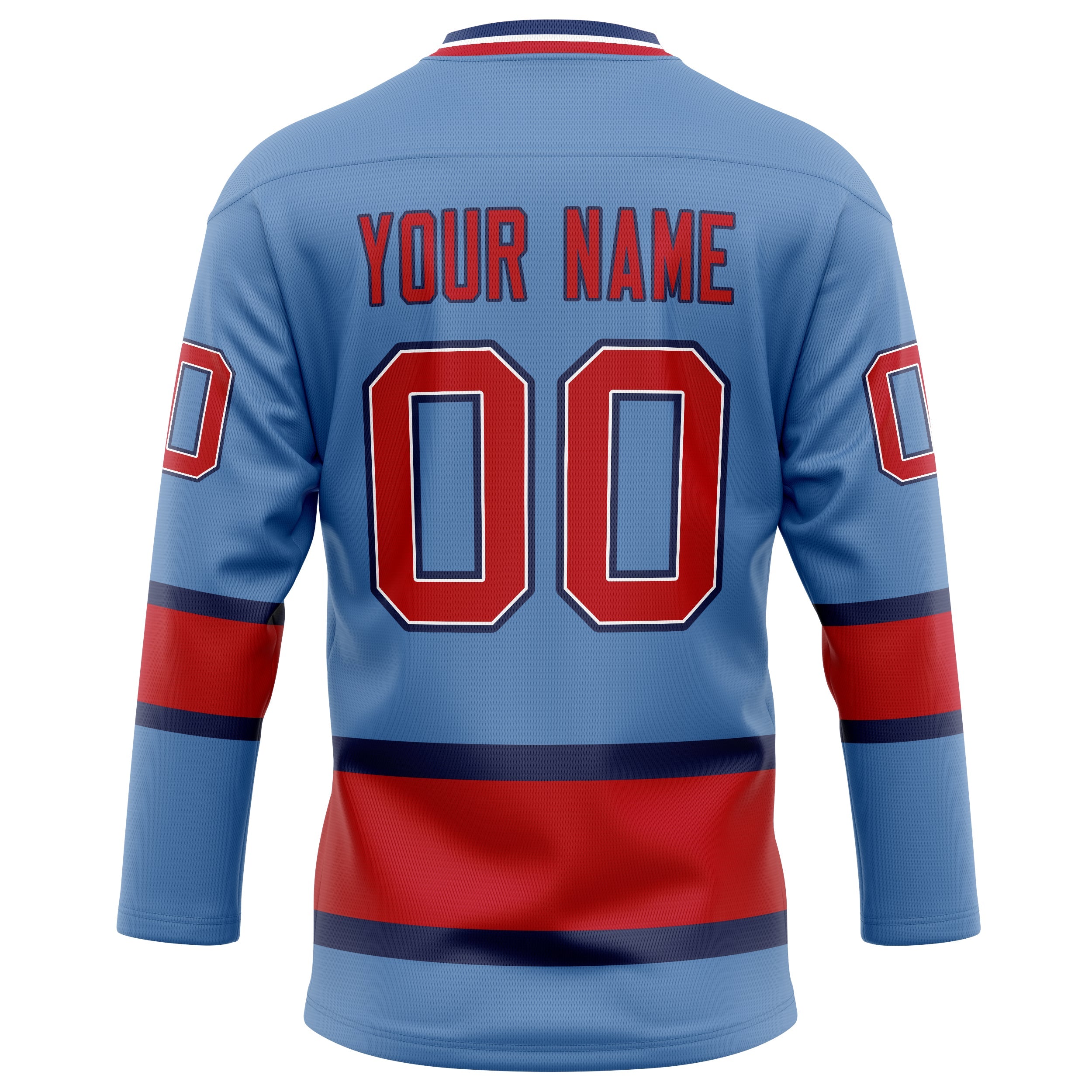 Custom Light Blue Red Solid Colour Hockey Jersey