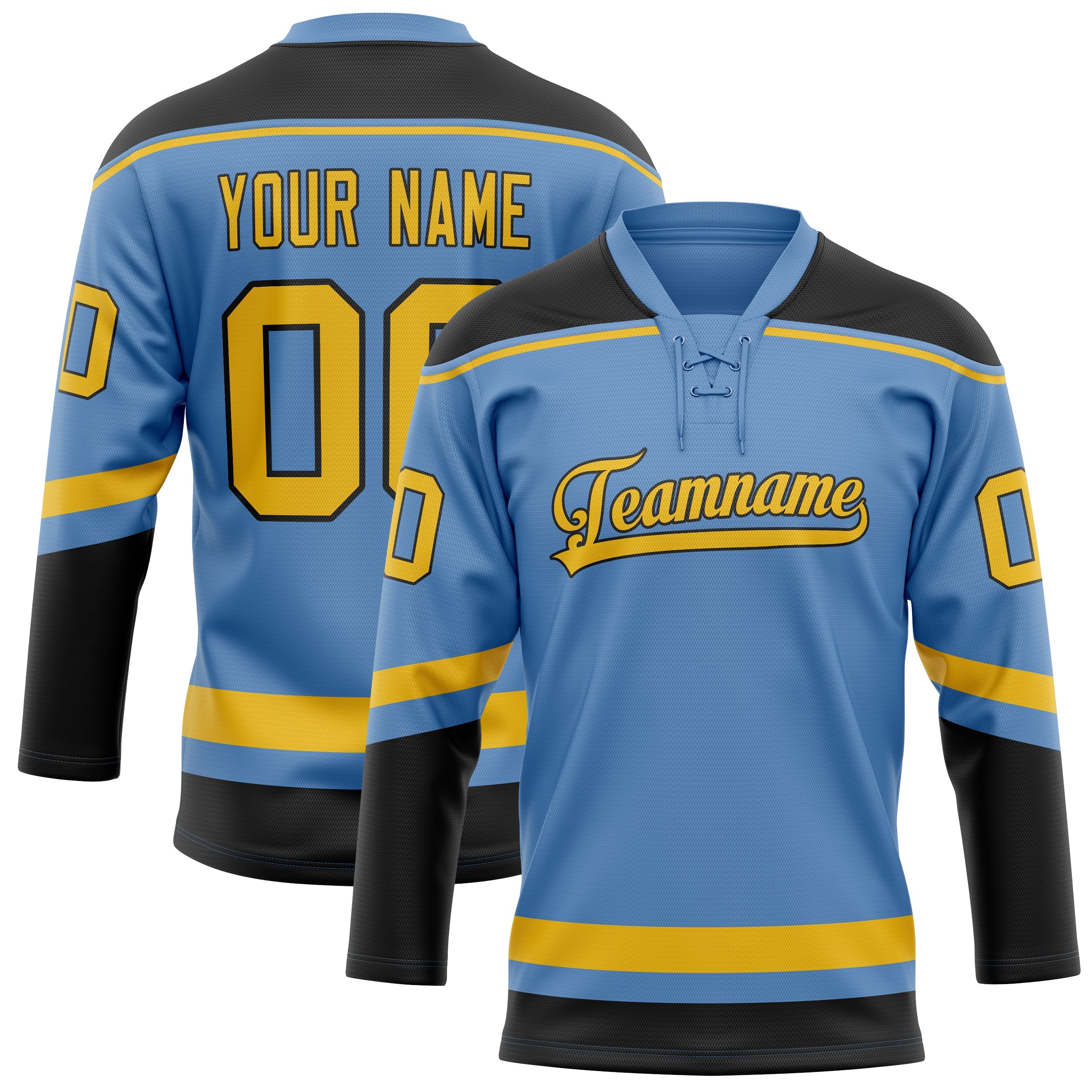 Custom Light Blue Gold Solid Colour Hockey Jersey