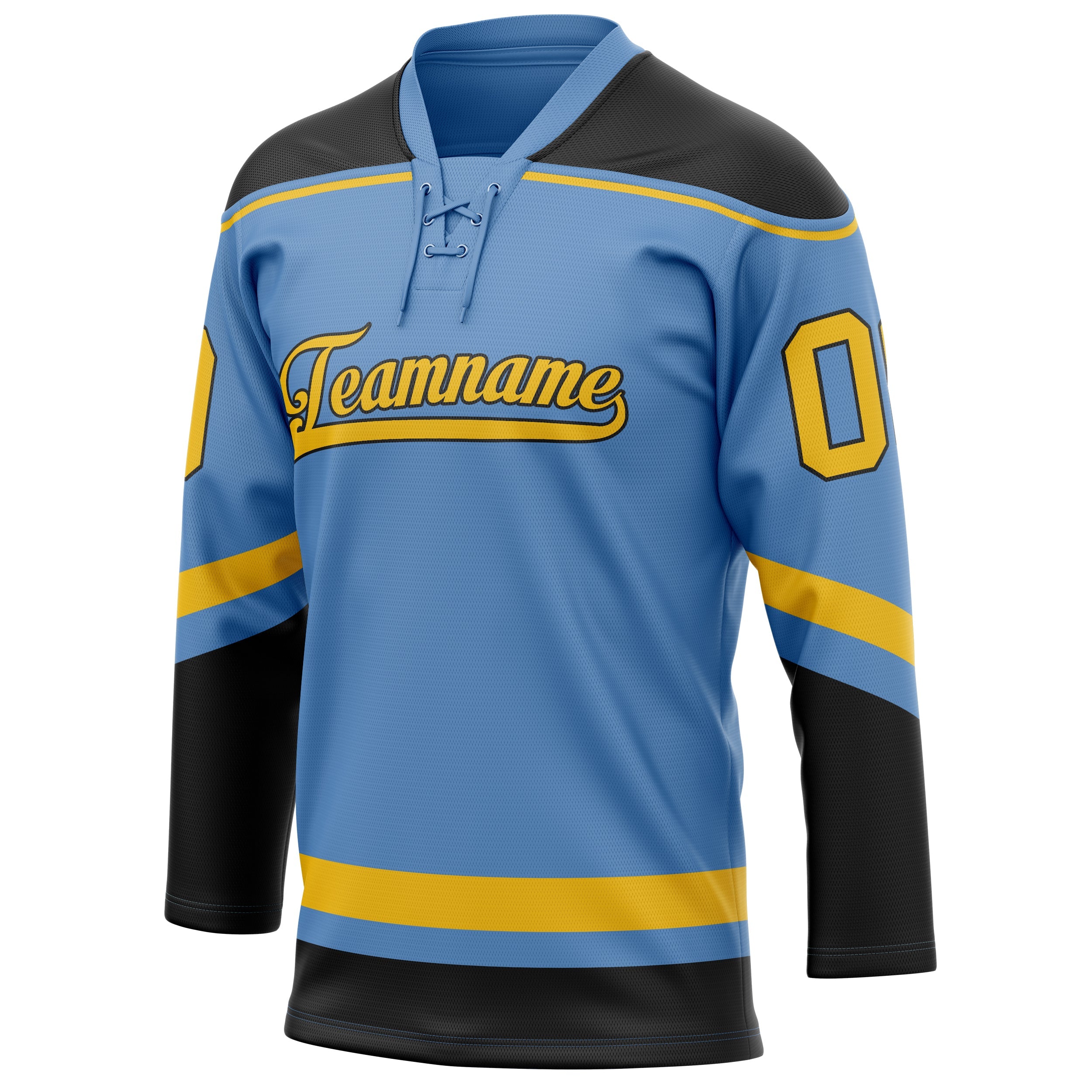 Custom Light Blue Gold Solid Colour Hockey Jersey