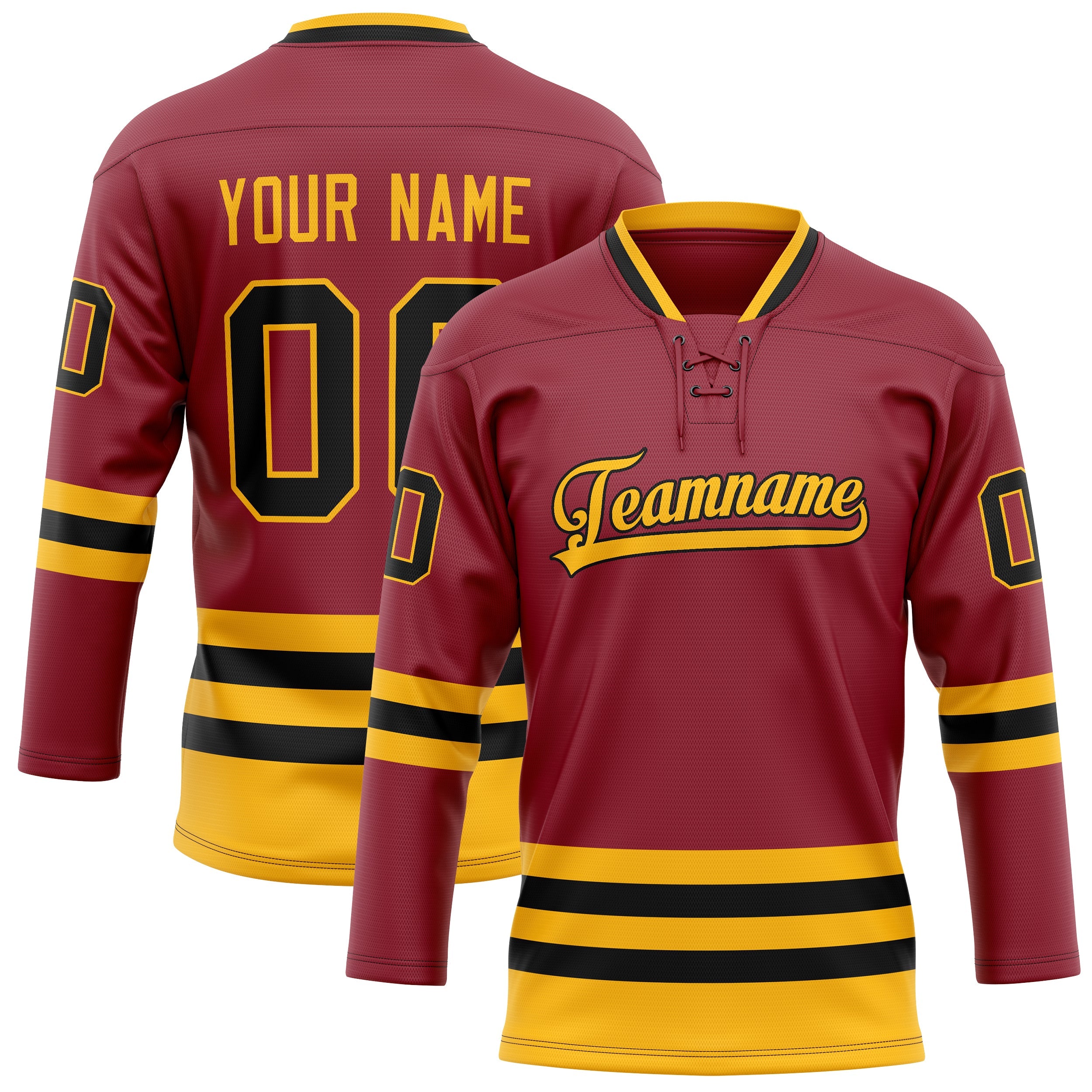 Custom Maroon Gold Solid Colour Hockey Jersey