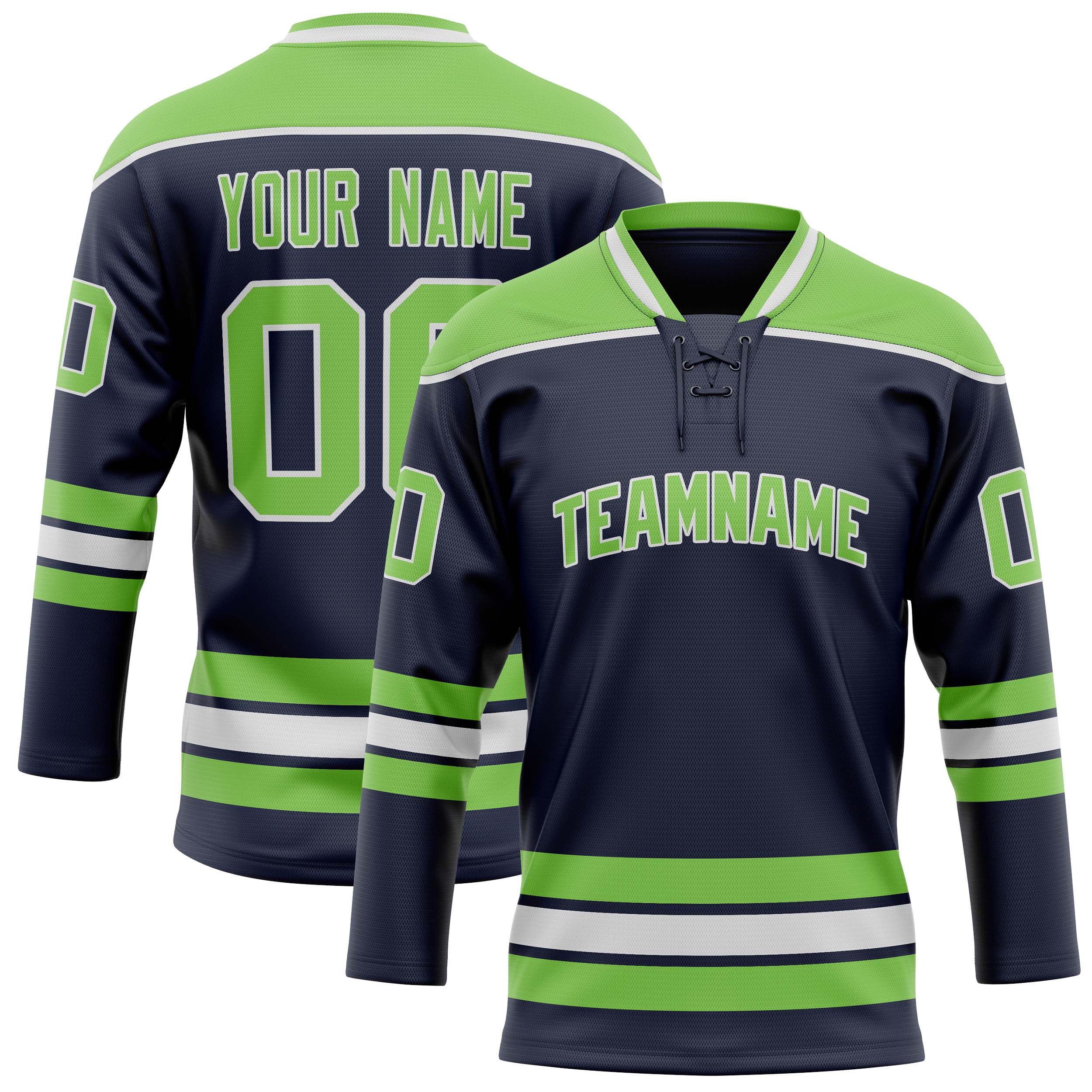 Custom Navy Neon Green Solid Colour Hockey Jersey