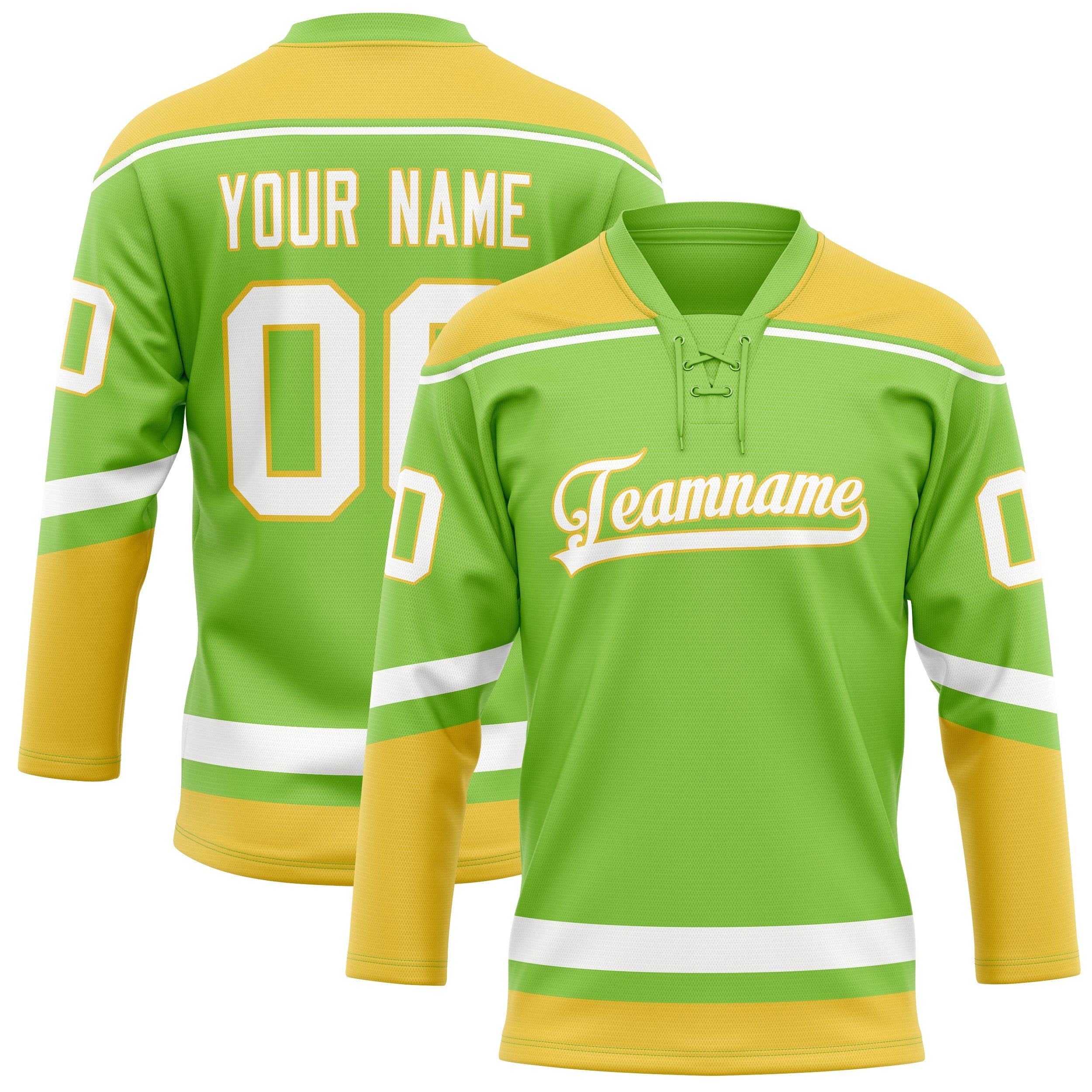 Custom Neon Green Gold Solid Colour Hockey Jersey