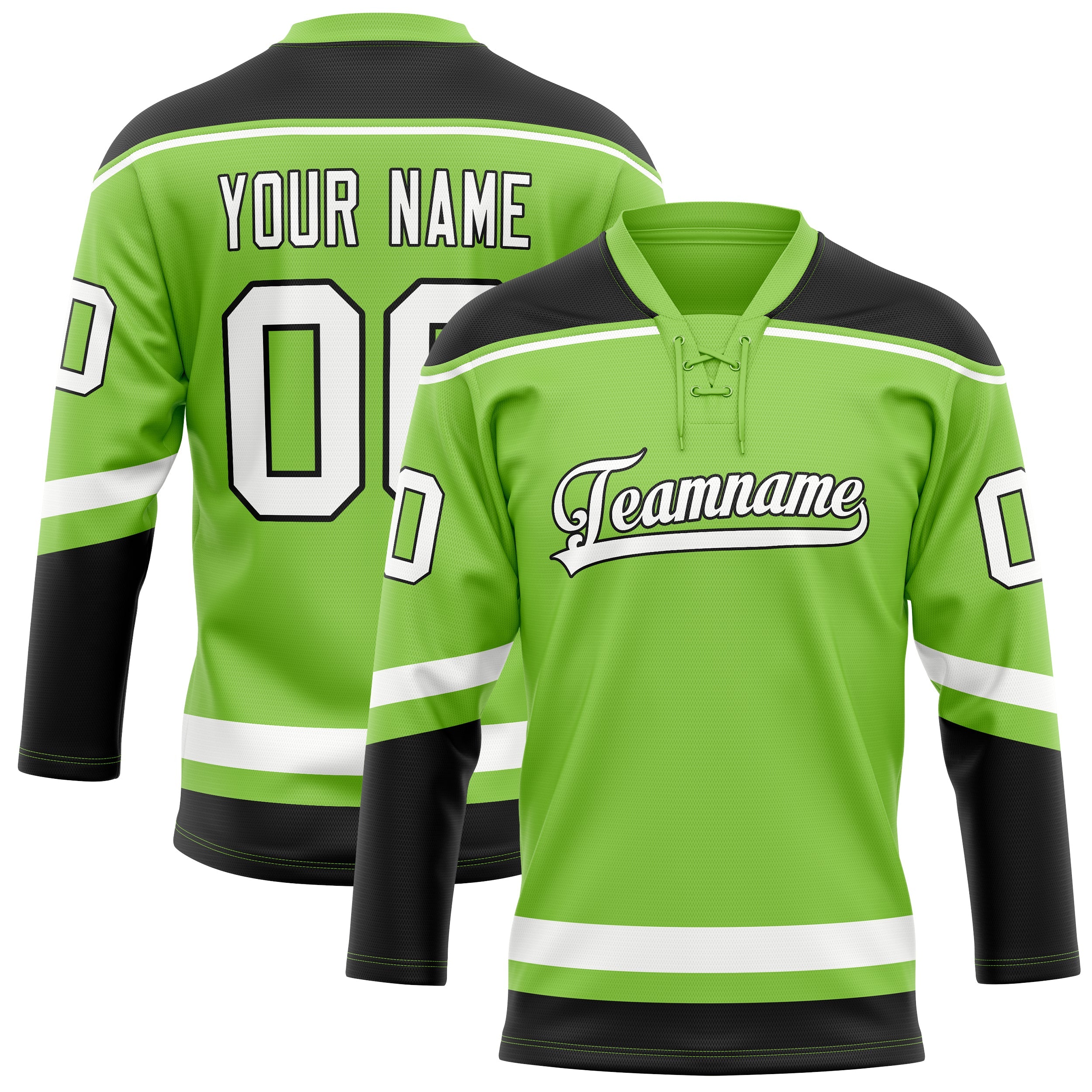 Custom Neon Green Black Solid Colour Hockey Jersey