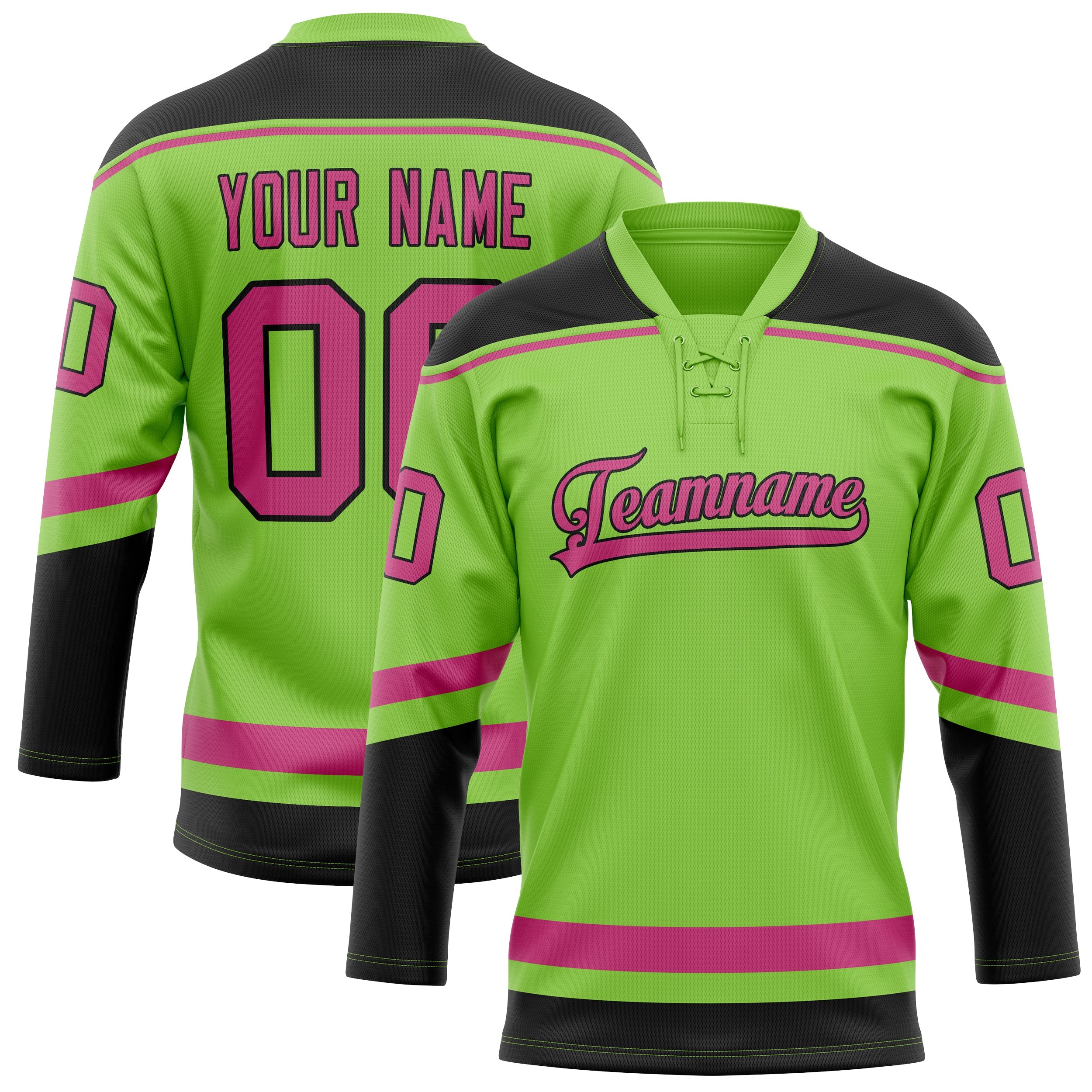 Custom Neon Green Pink Solid Colour Hockey Jersey