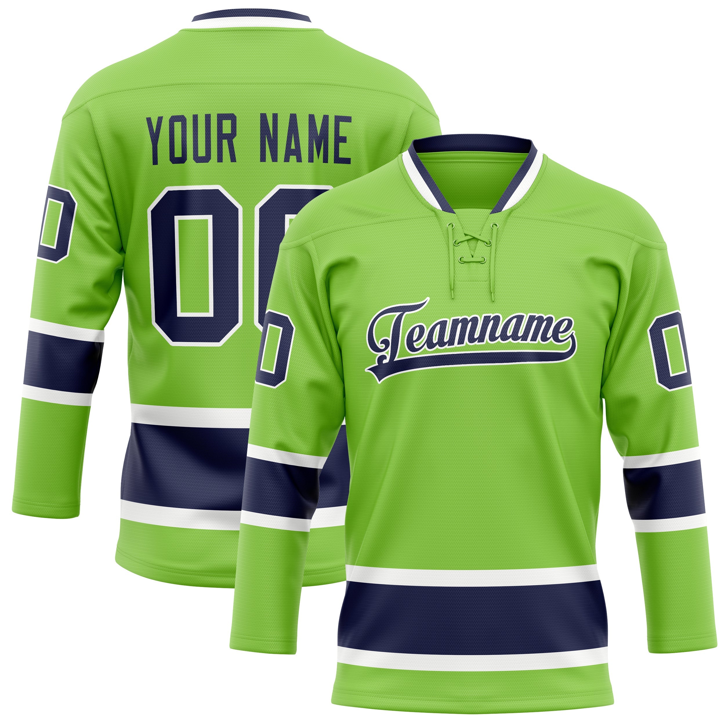Custom Neon Green Navy Solid Colour Hockey Jersey