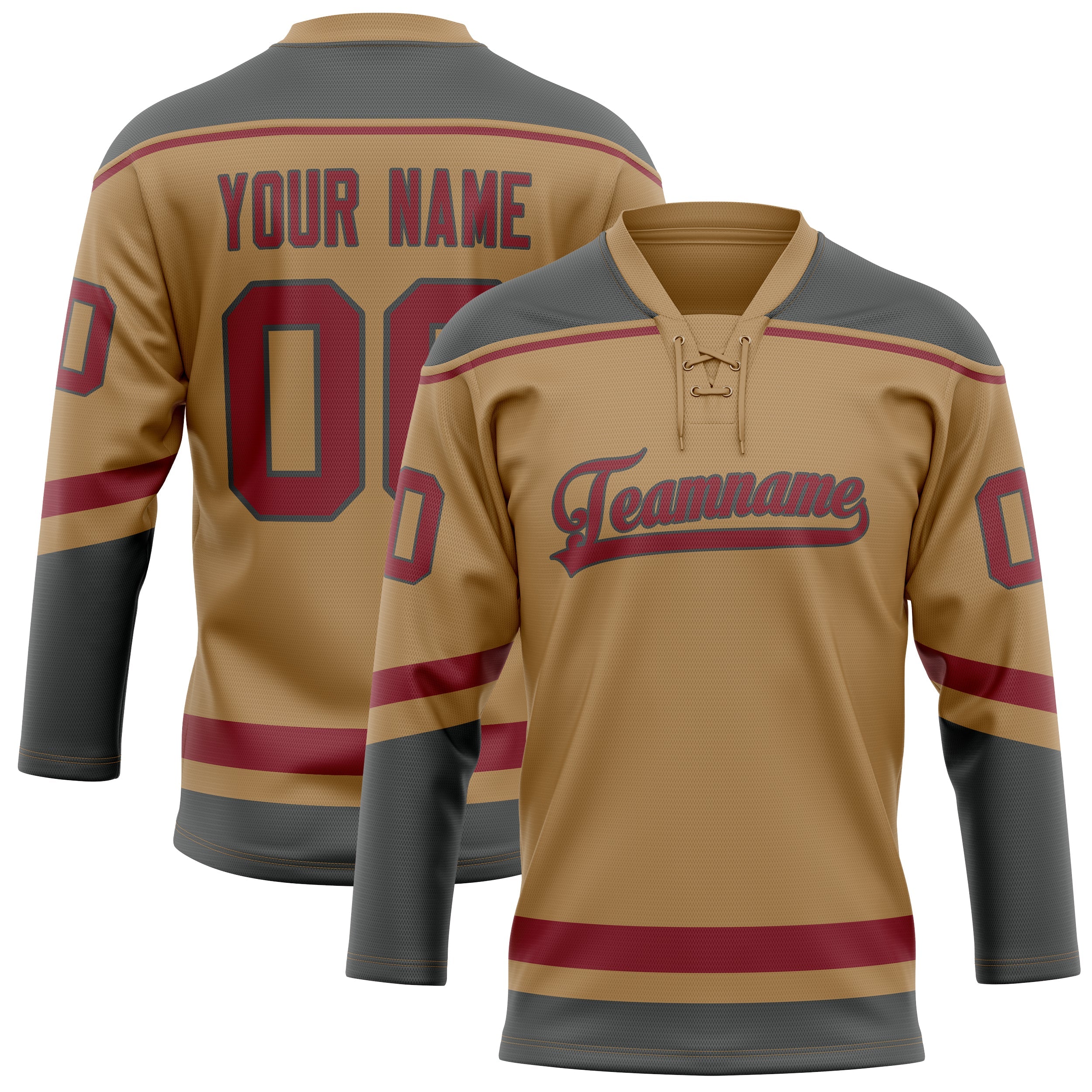 Custom Old Gold Crimson Solid Colour Hockey Jersey