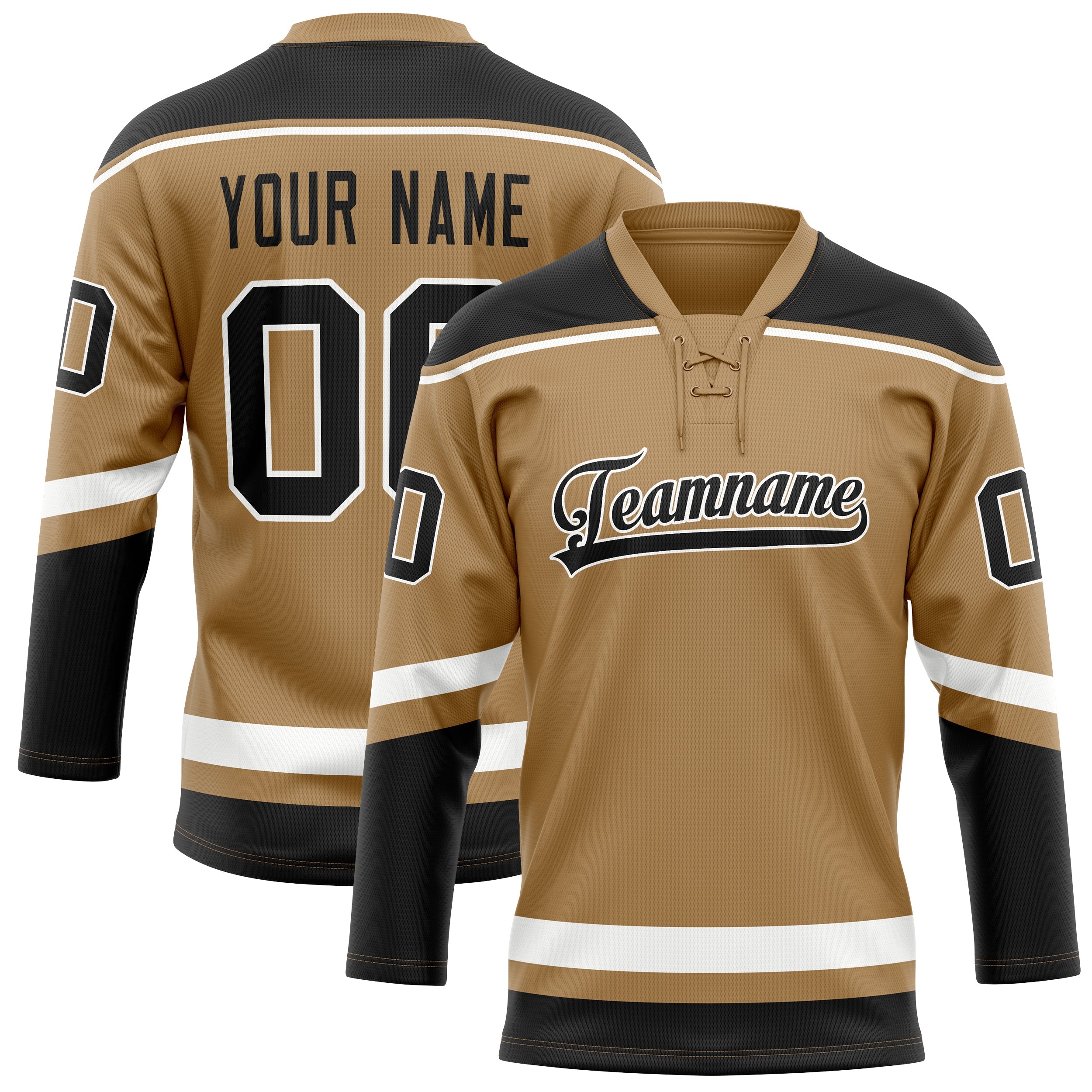 Custom Old Gold Black Solid Colour Hockey Jersey