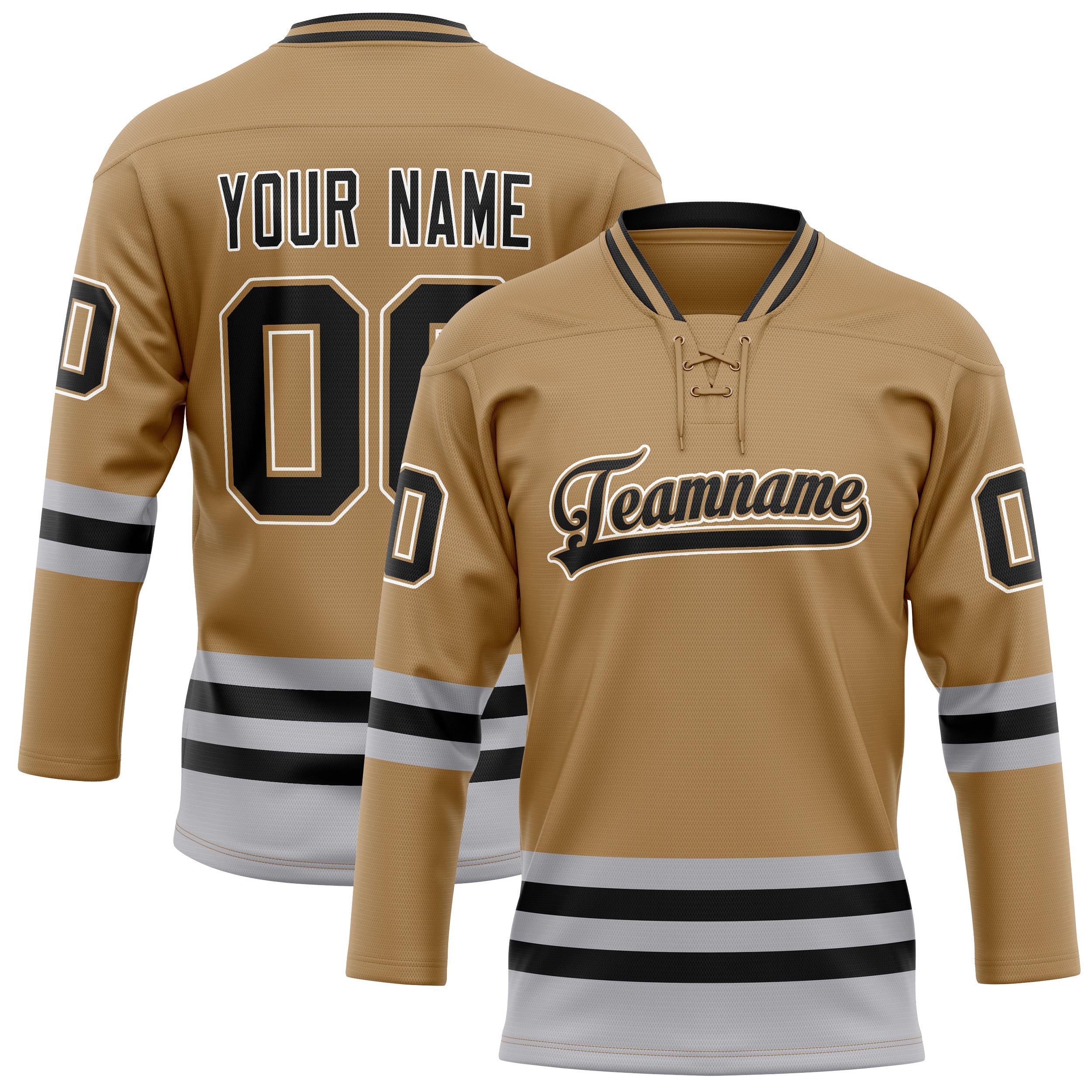 Custom Old Gold Black Solid Colour Hockey Jersey