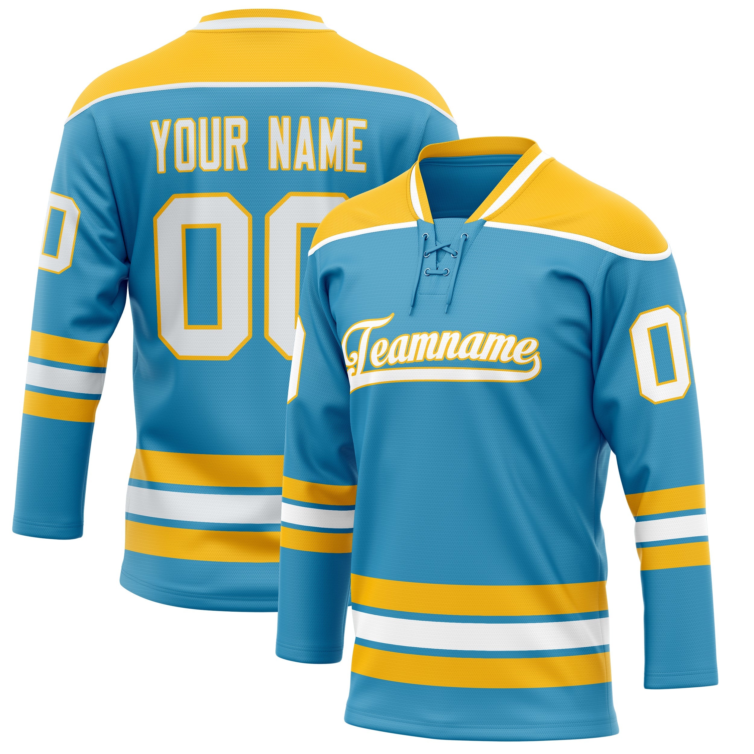 Custom Panther Blue Gold Solid Colour Hockey Jersey