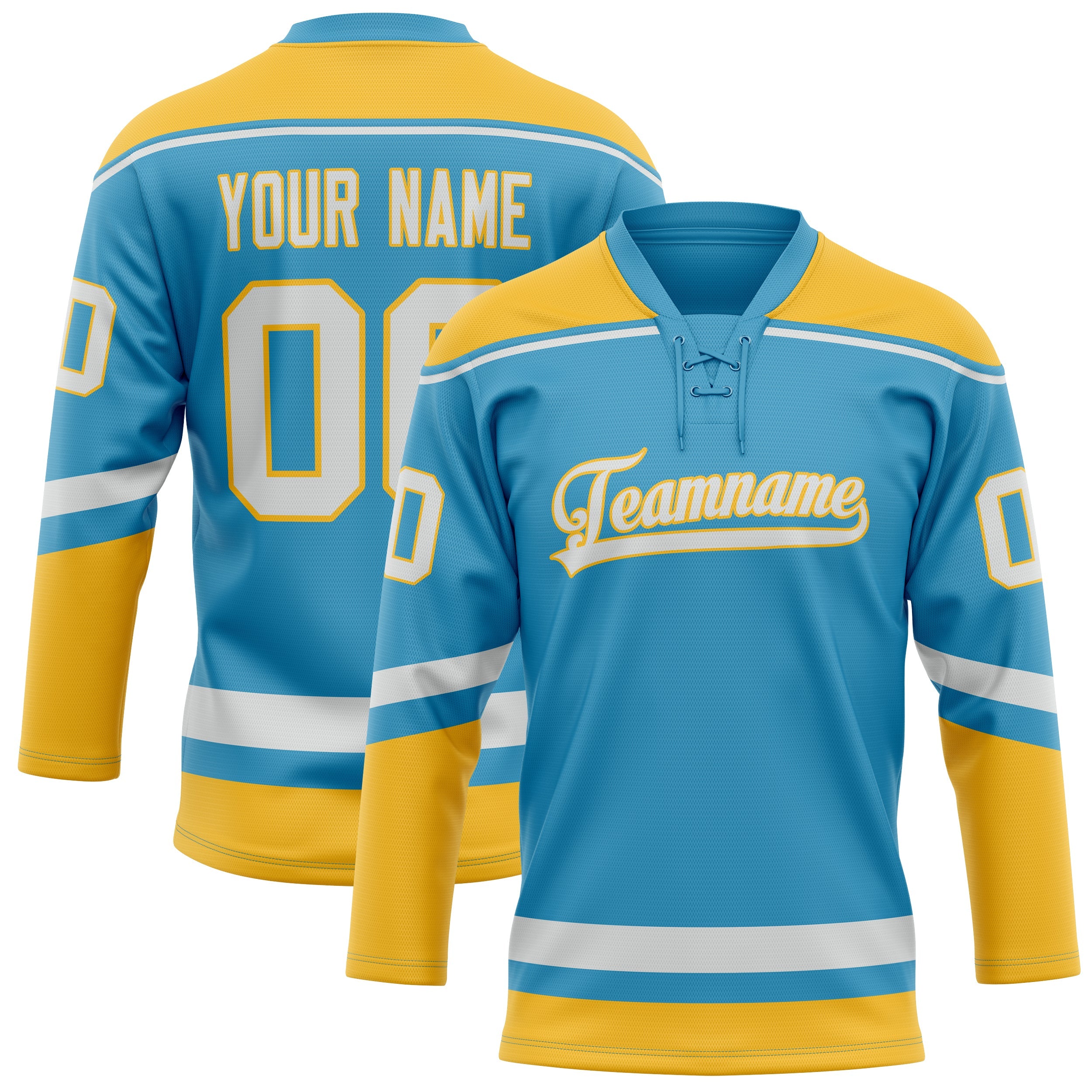 Custom Panther Blue Gold Solid Colour Hockey Jersey